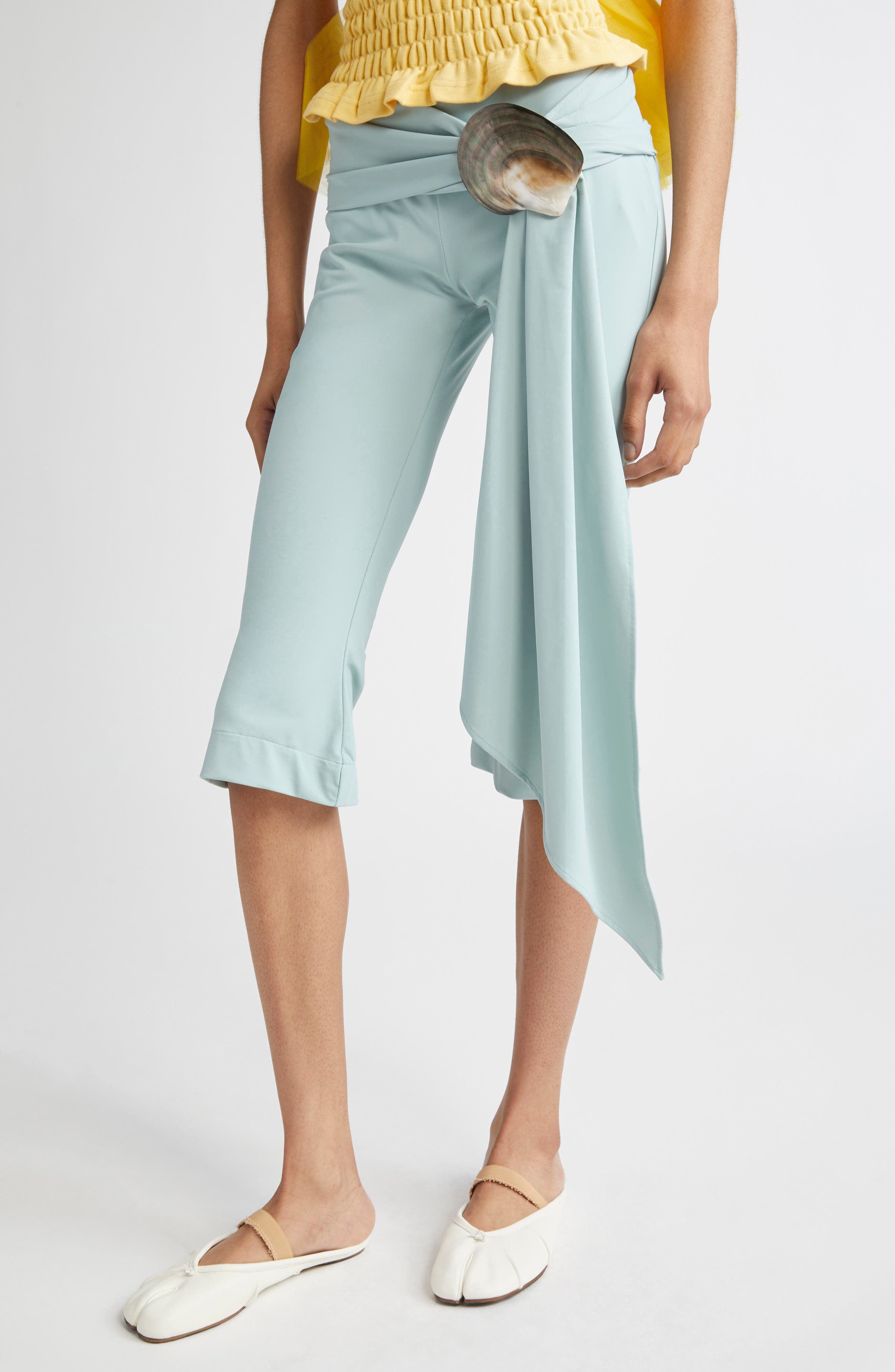 CONNER IVES Mother-of-Pearl Shell Belt Capri Pants in Sage at Nordstrom - 4