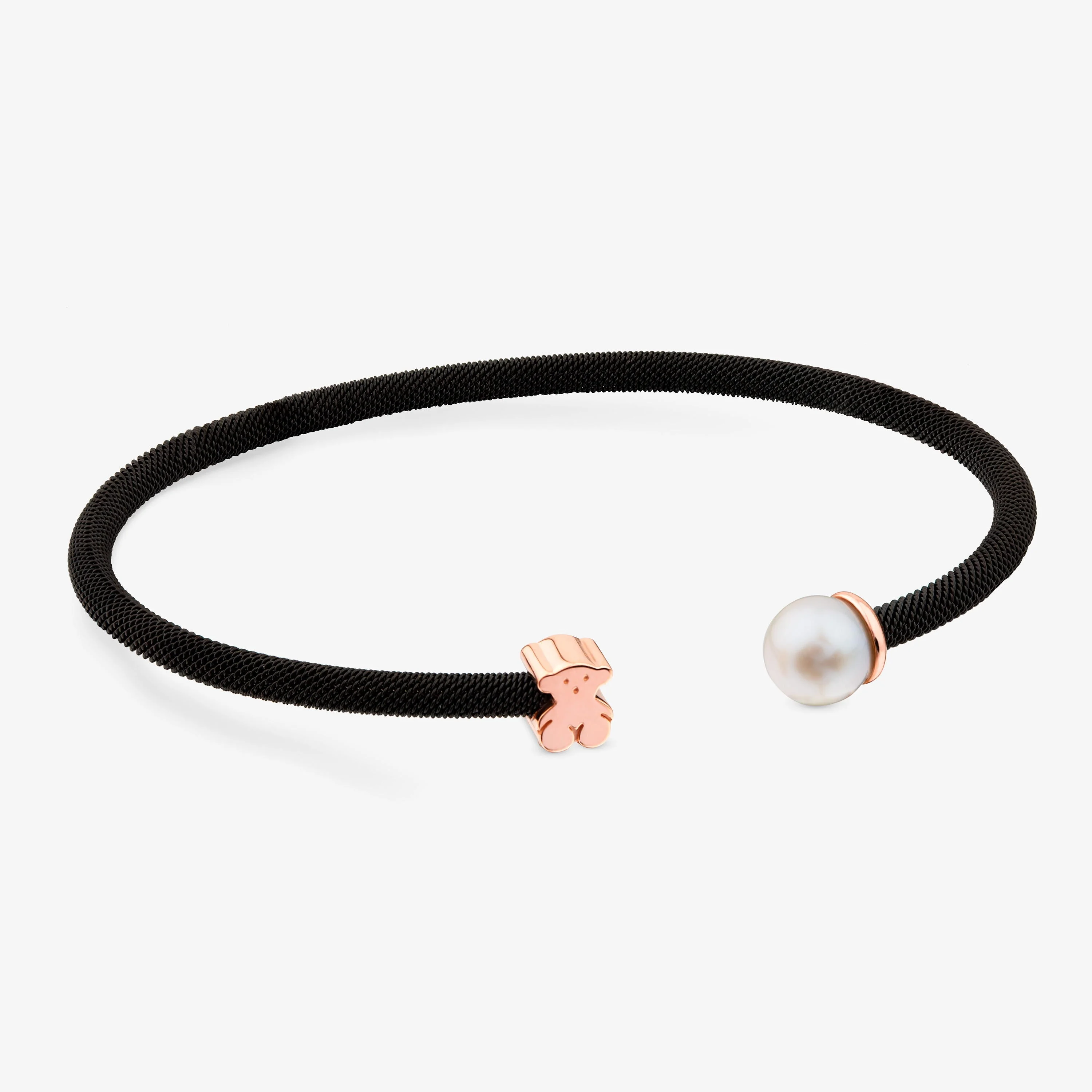 Black IP Steel and Rose 18K gold vermeil Icon Mesh Bracelet with 6,5mm Pearl - 1