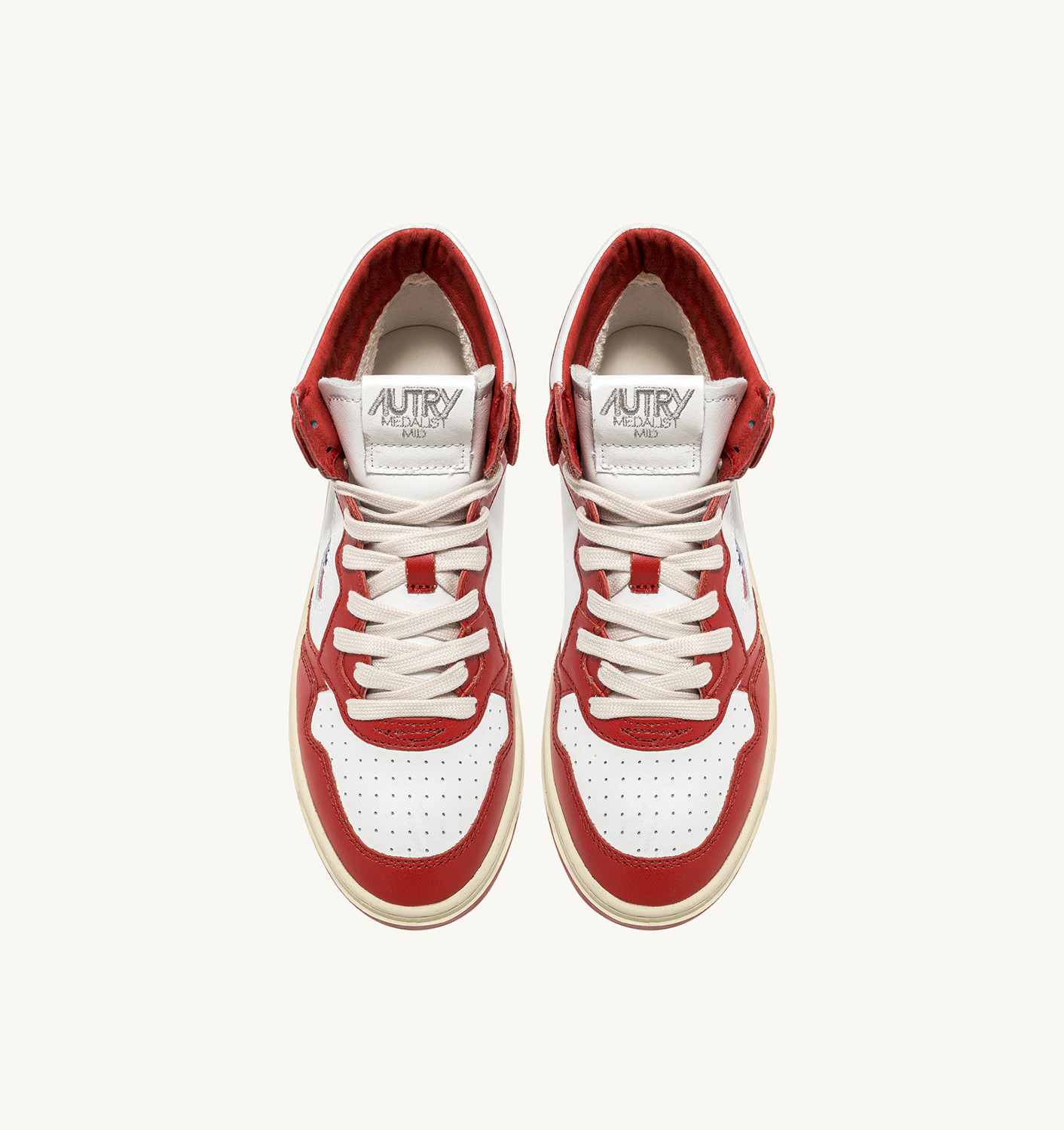 MEDALIST MID BICOLOR SNEAKERS IN WHITE AND RED LEATHER - 5