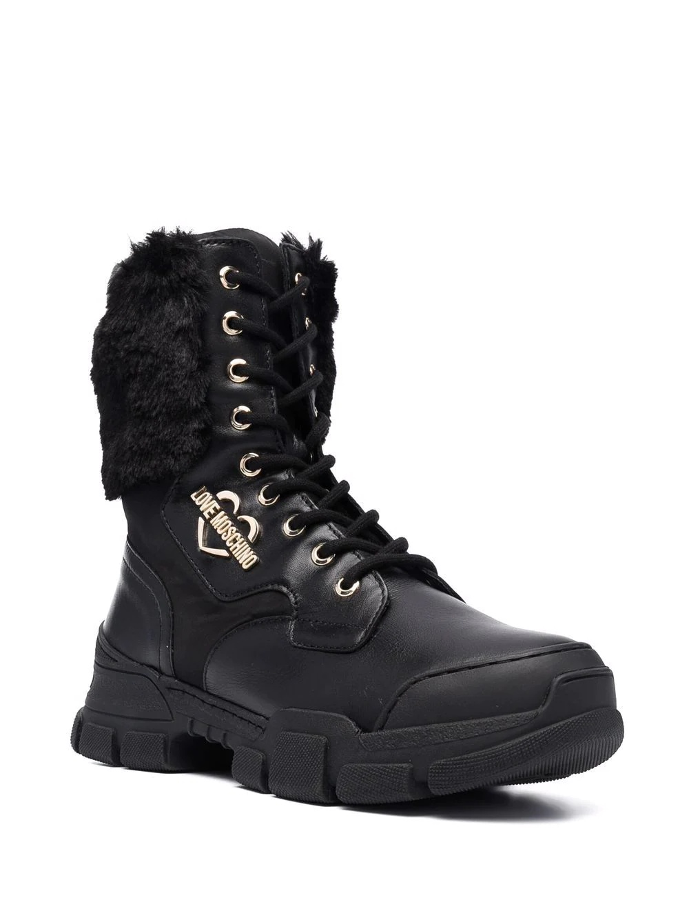 fur panel lace-up boots - 2