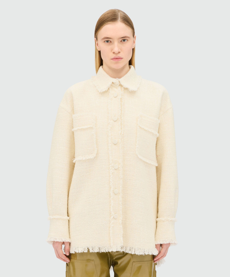 MSGM Ivory bouclé shirt with micro sequins outlook