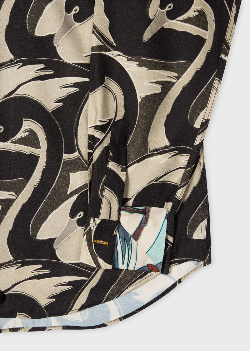Paul Smith Black 'Swan' Print Viscose-Blend Shirt outlook