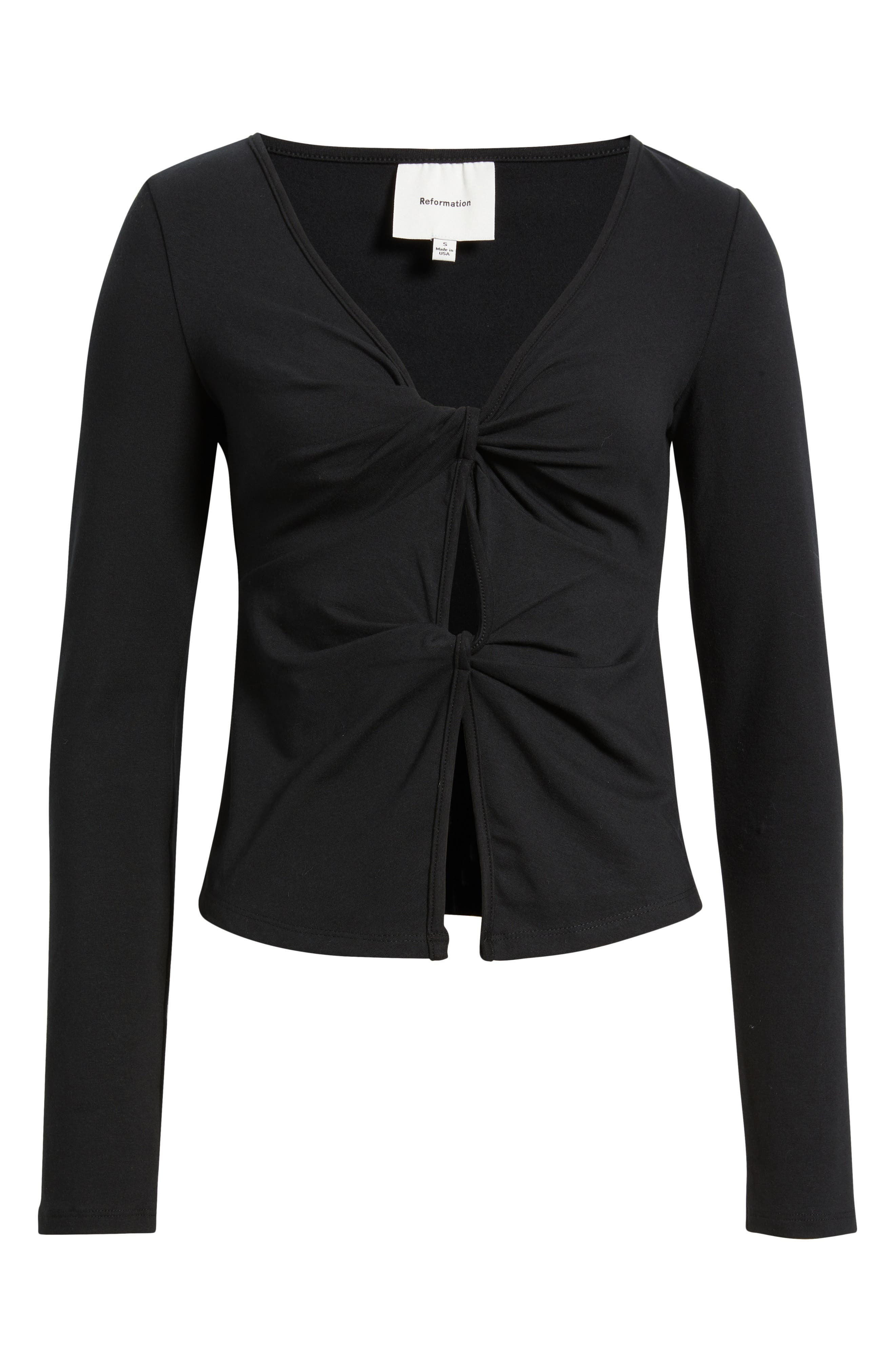 Reformation Silas Twist Detail Stretch Cotton Knit Top in Black at Nordstrom - 5