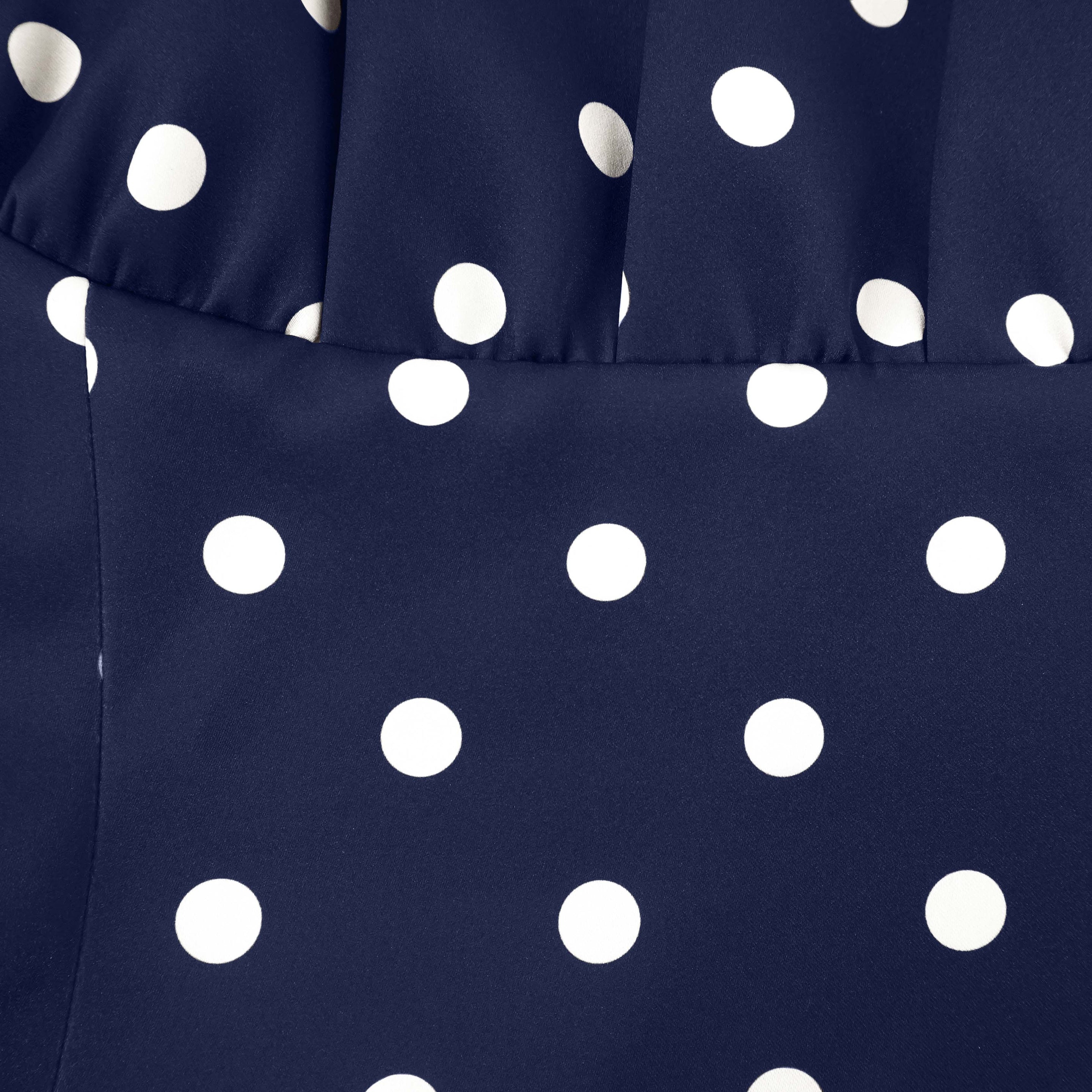 Navy Polka Dot Satin Midi Dress - 5