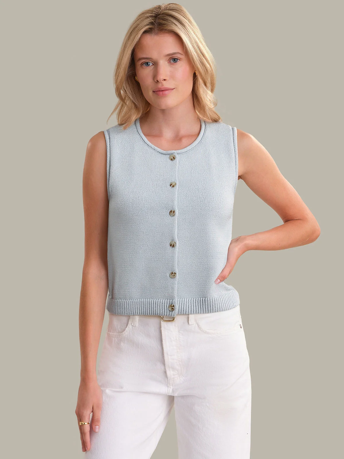 Ella: Cotton Button Front Sweater Vest - 1