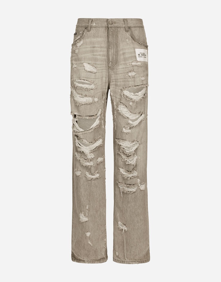 Washed oversize jeans with rips and abrasions - 1