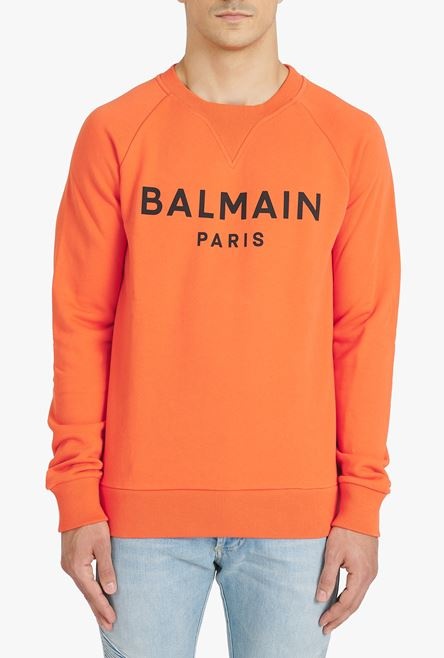 Orange cotton sweatshirt with black Balmain Paris logo print - 5