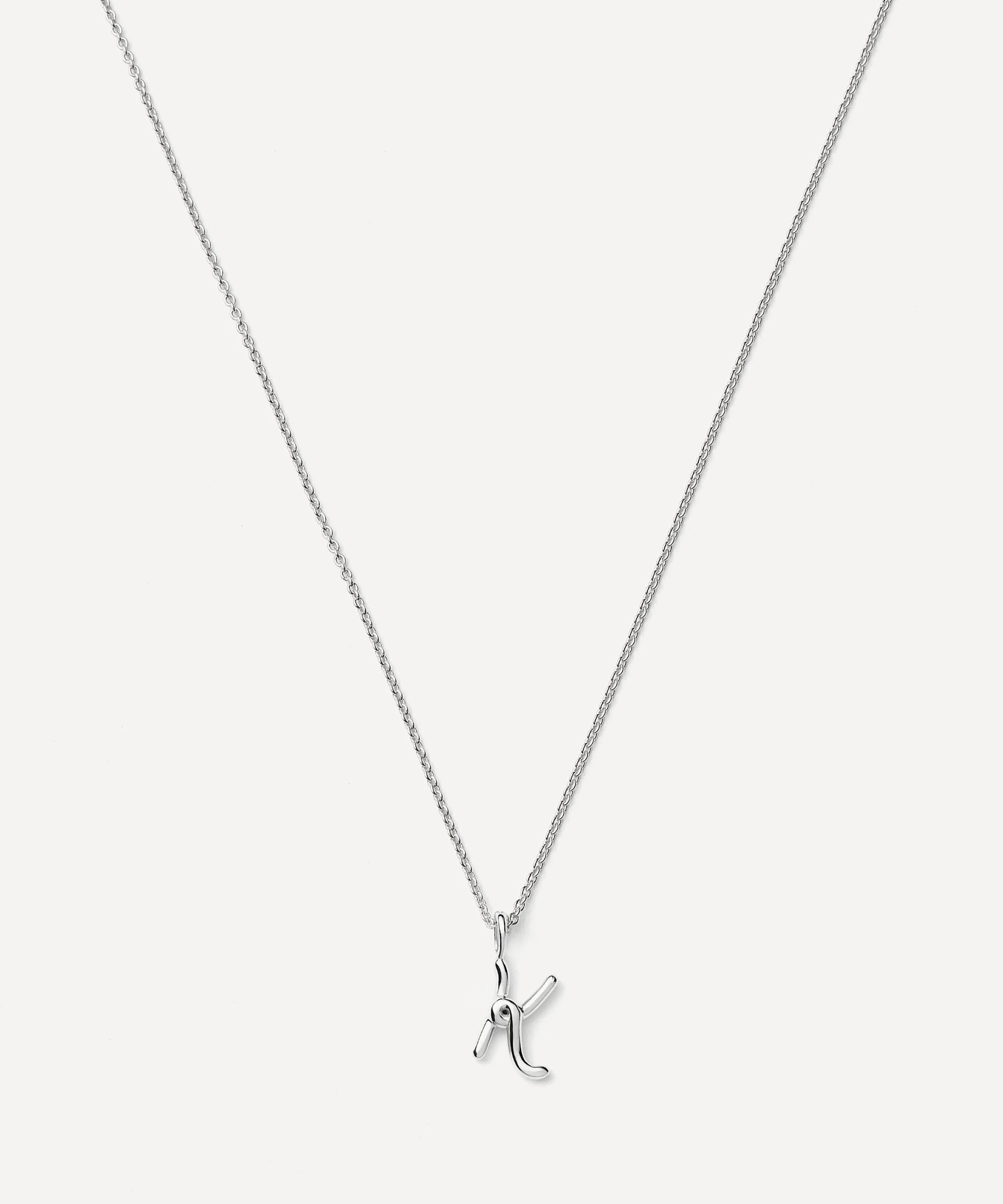 Sterling Silver Curly Molten Mini K Initial Pendant Necklace - 1