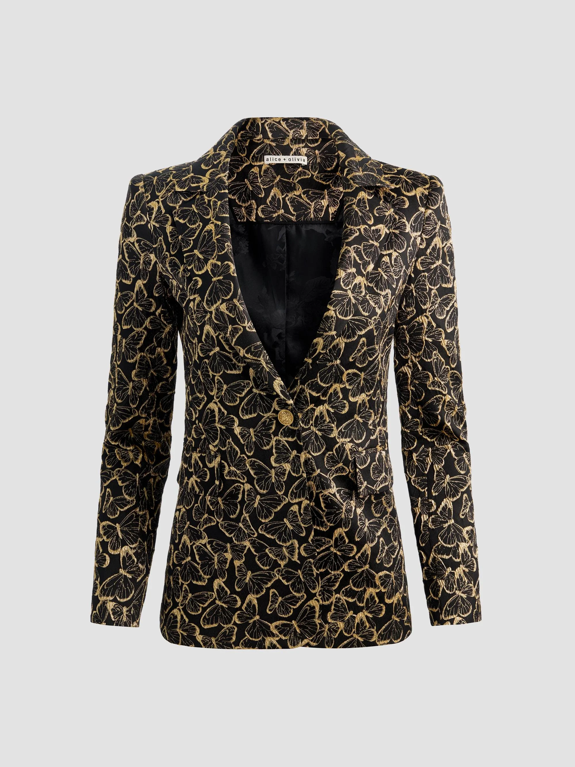 Women's Macey Butterfly Jacquard Blazer - Black Gold - 1
