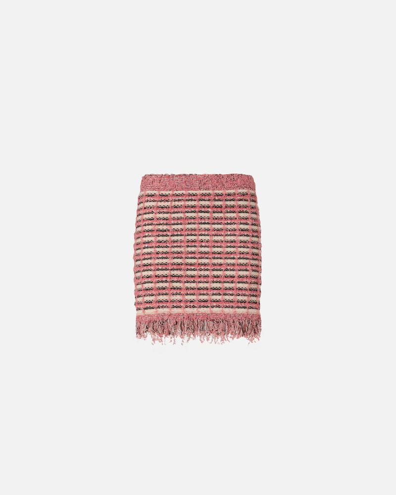 MINI SKIRT IN BASKETWEAVE AND FRAYED KNIT 1