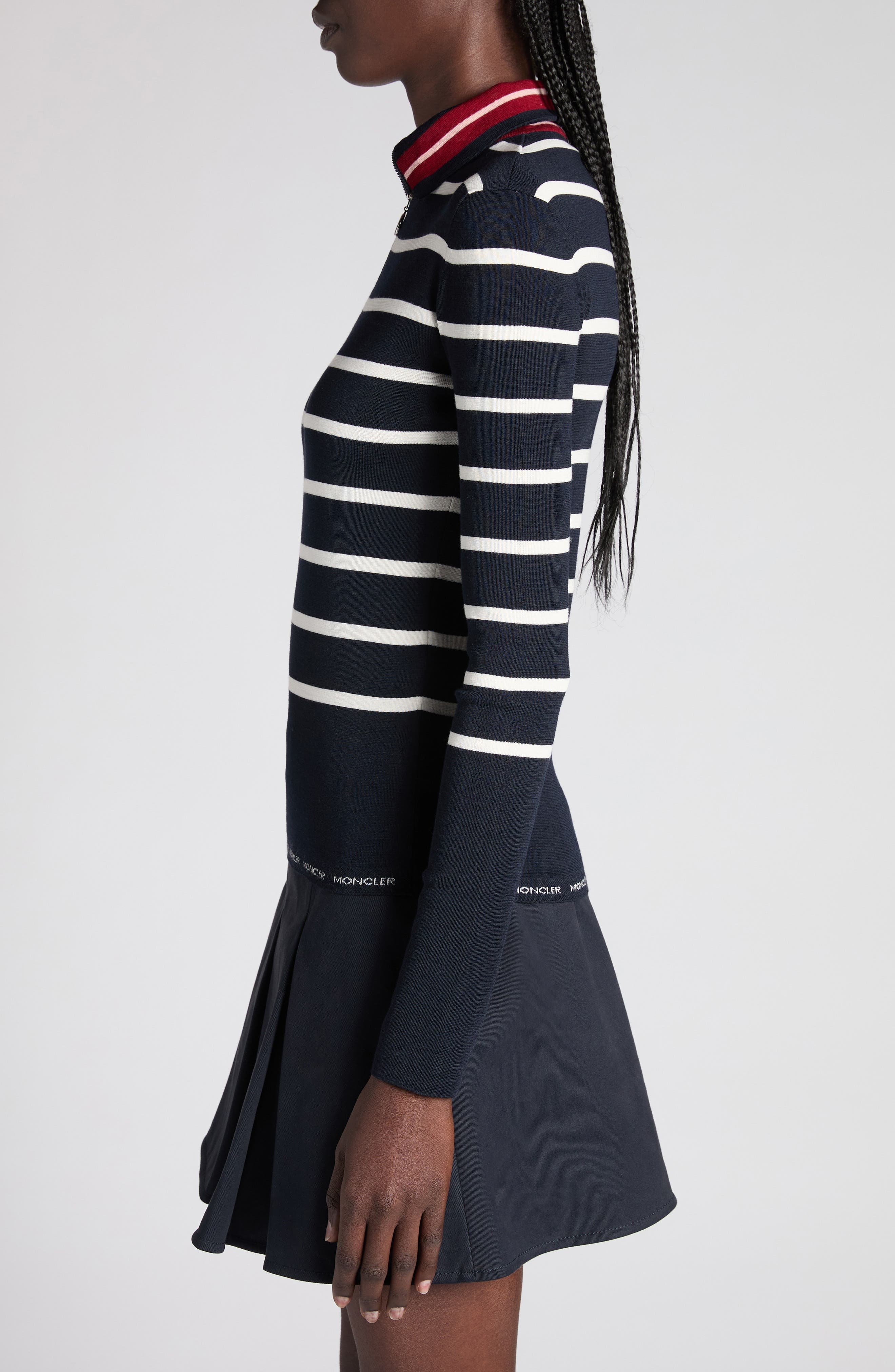 Moncler Stripe Virgin Wool Quarter Zip Pullover at Nordstrom - 4