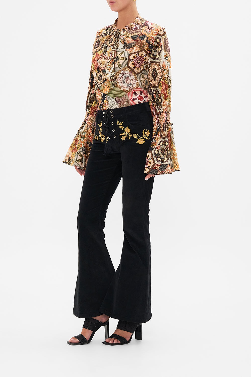 EYELET FRONT PANT - BLACK - 4