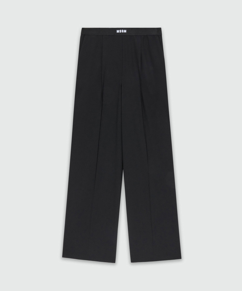 Black palazzo trousers in cool wool with elastic band and MSGM logo 1