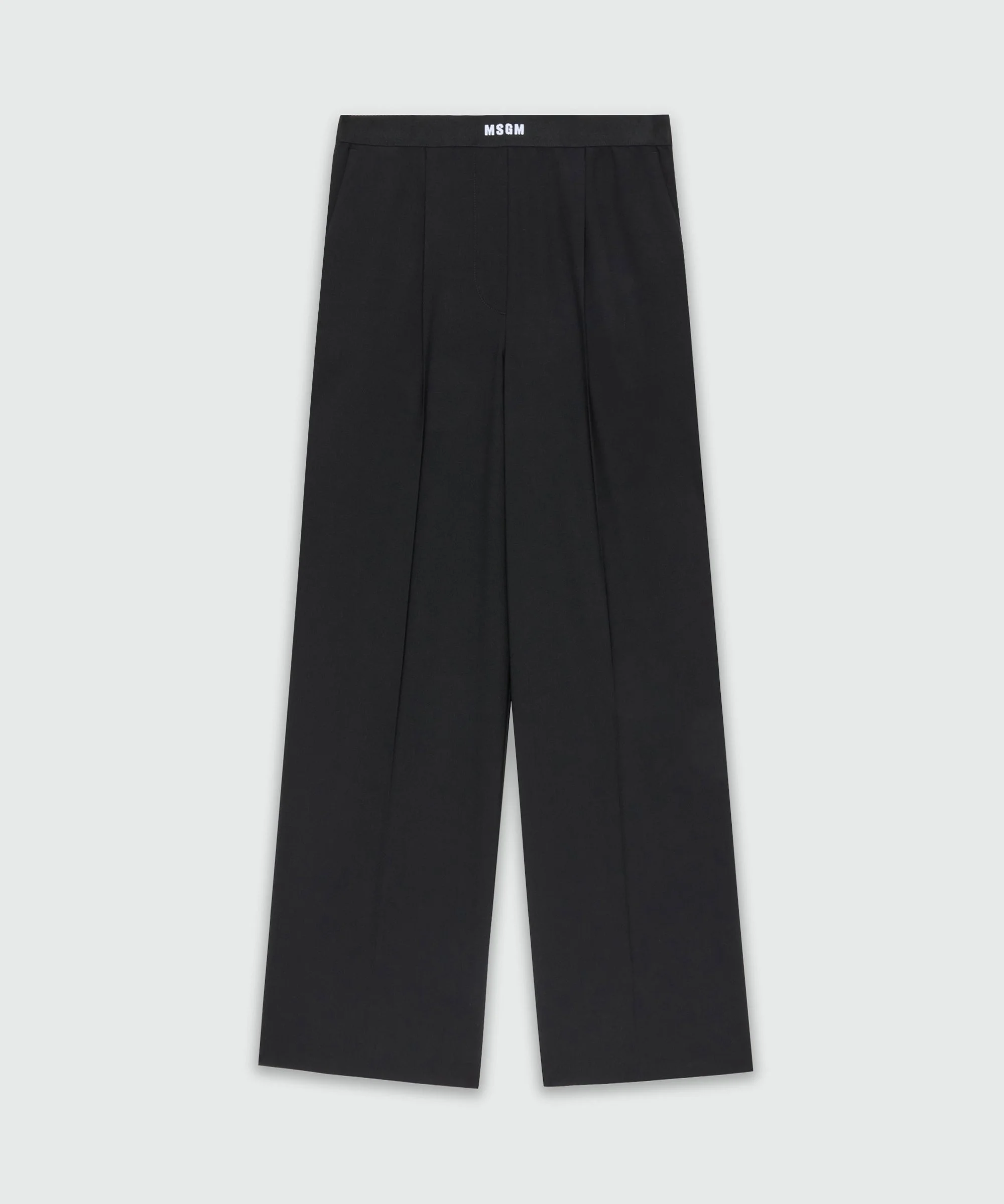 Black palazzo trousers in cool wool with elastic band and MSGM logo - 1