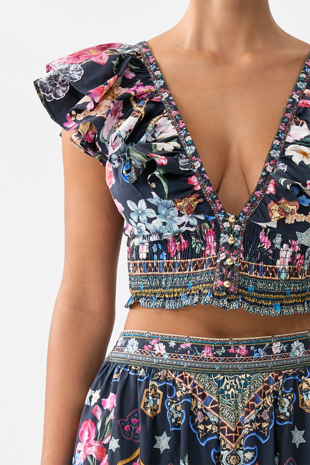 DEEP V FRILL SHORT SLEEVE TOP - 6