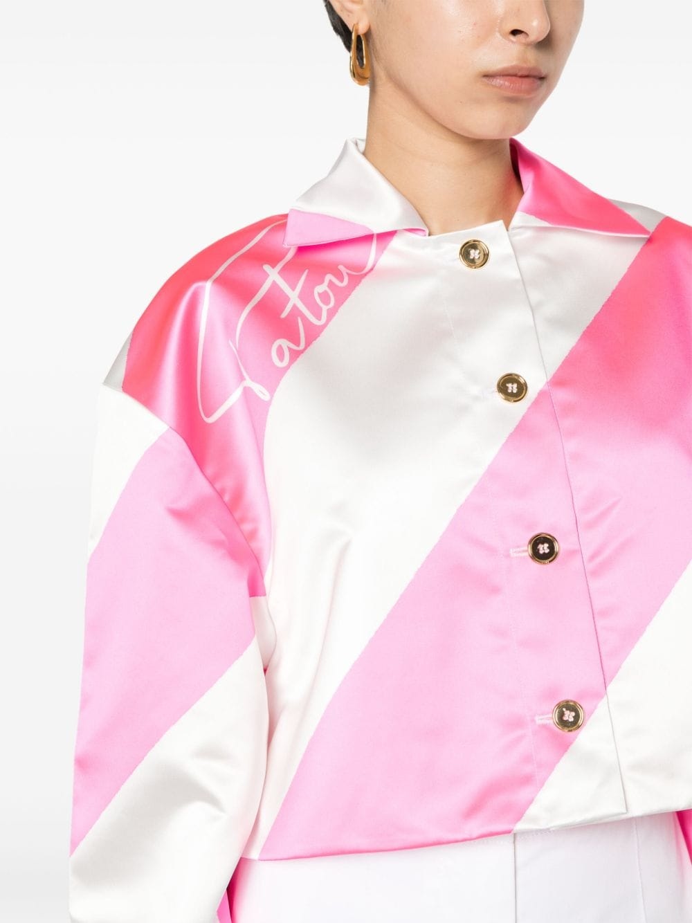diagonal-striped cropped satin jacket - 5
