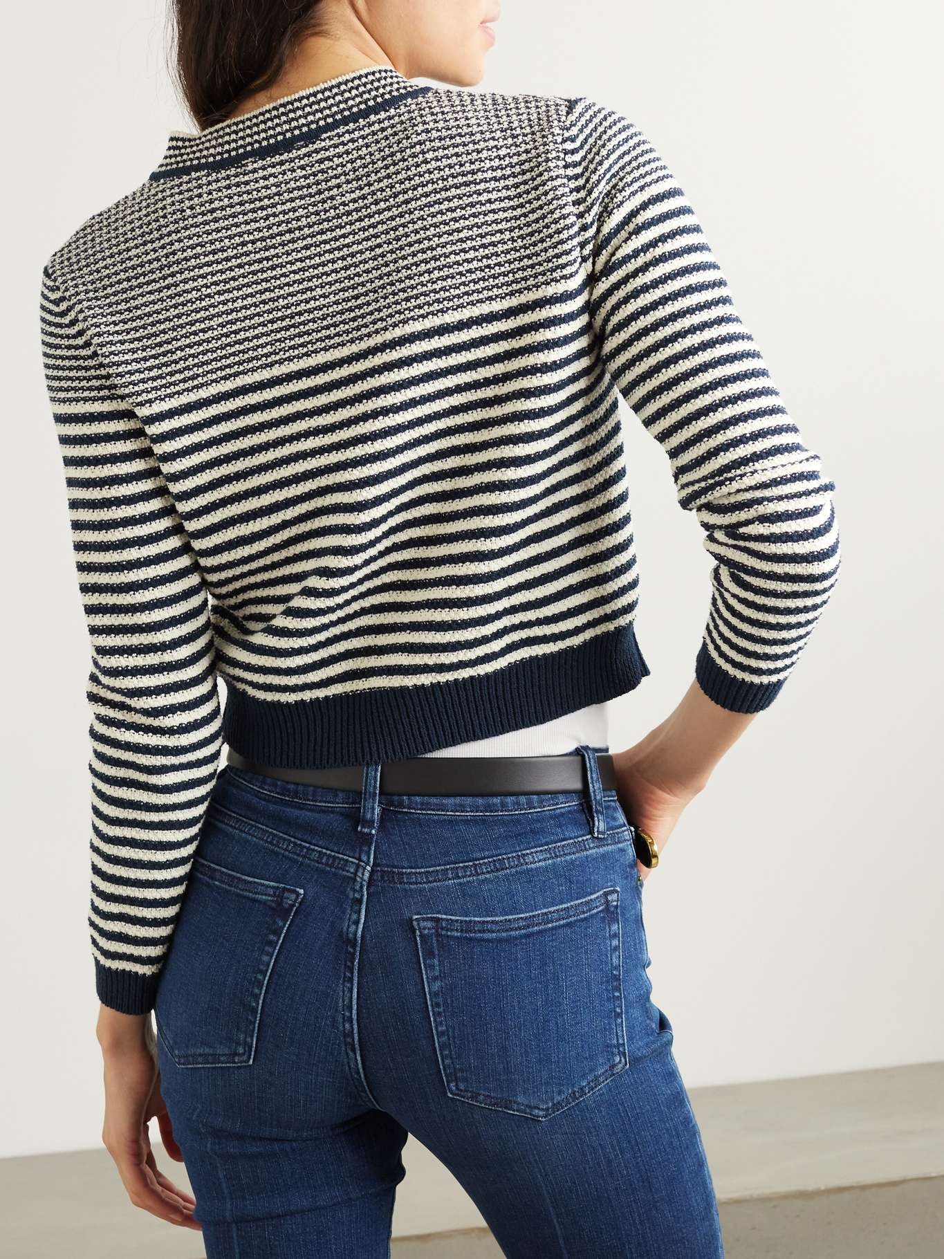 Cropped striped cotton-blend cardigan - 3