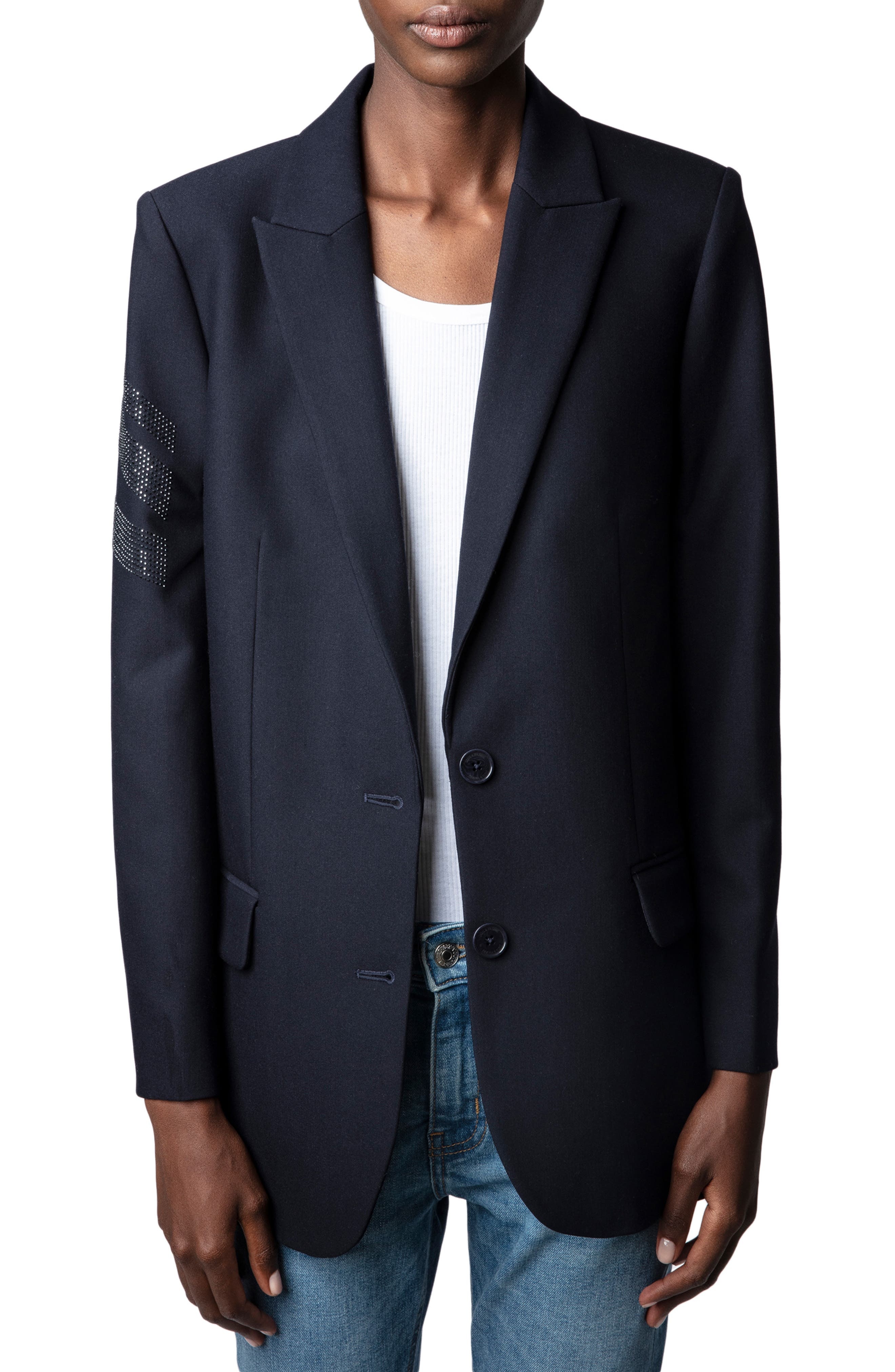 Zadig & Voltaire Viva Arrow Embellished Oversize Blazer in Encre at Nordstrom - 1