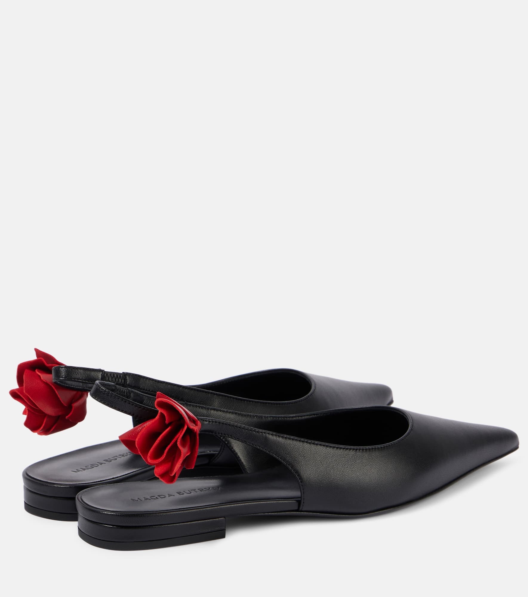 Floral-appliqué leather slingback flats - 2