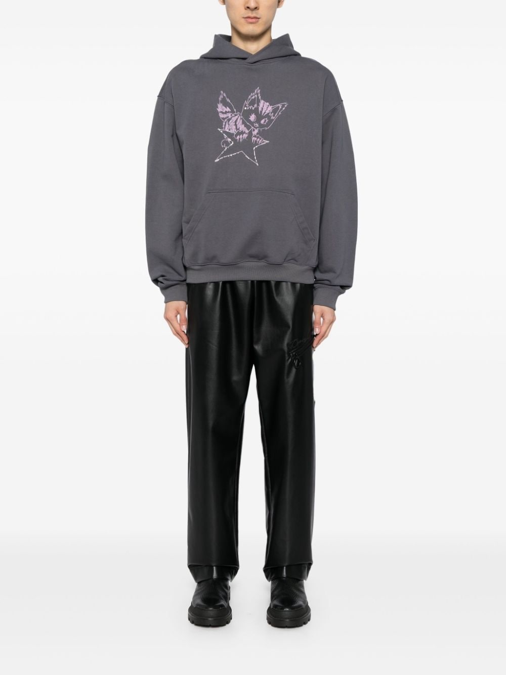 monster-print cotton hoodie - 3