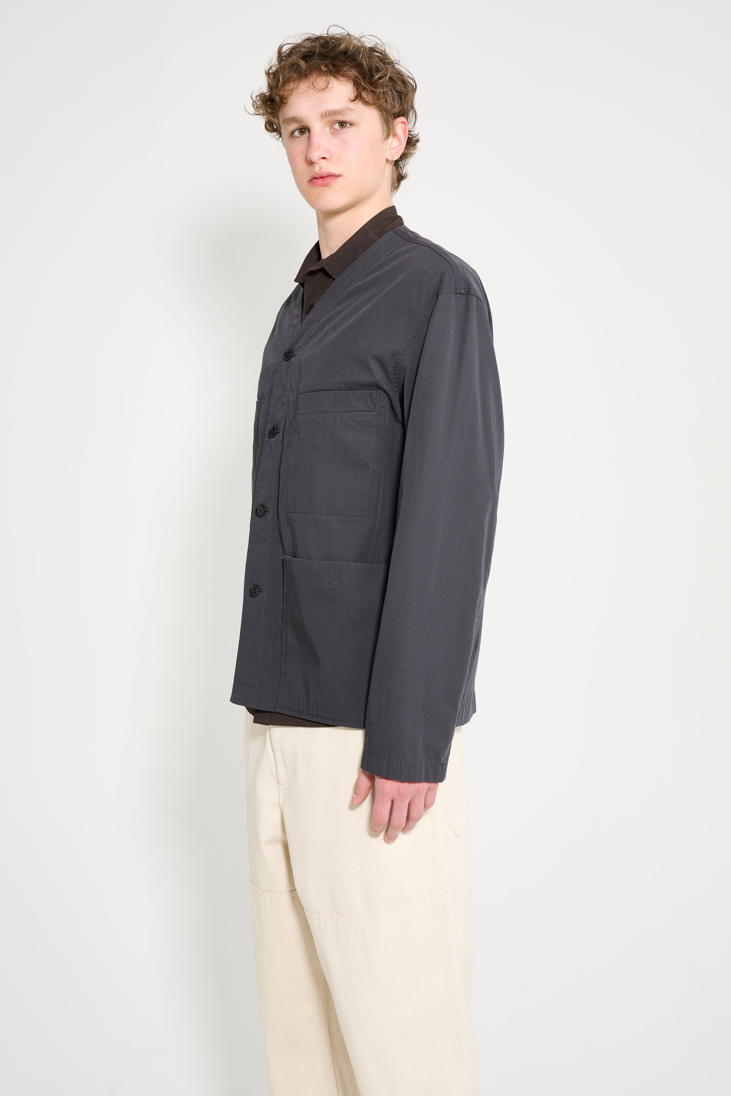 LEMAIRE COLLARLESS OVERSHIRT CHARCOAL - 2