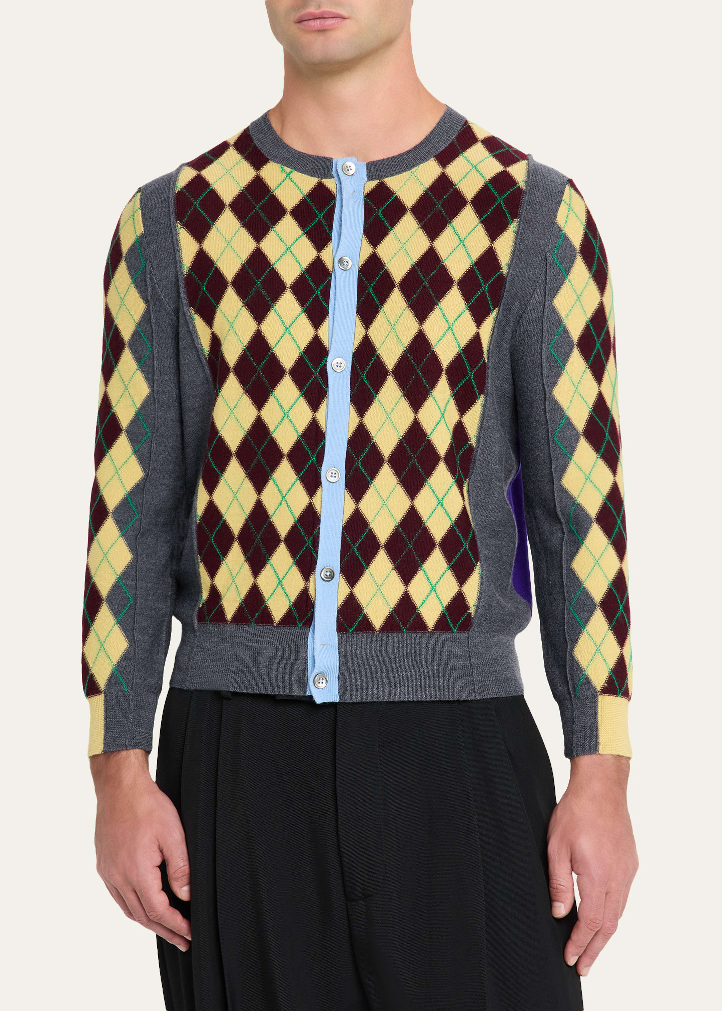 Men's Wool Argyle Color-Block Cardigan - 4