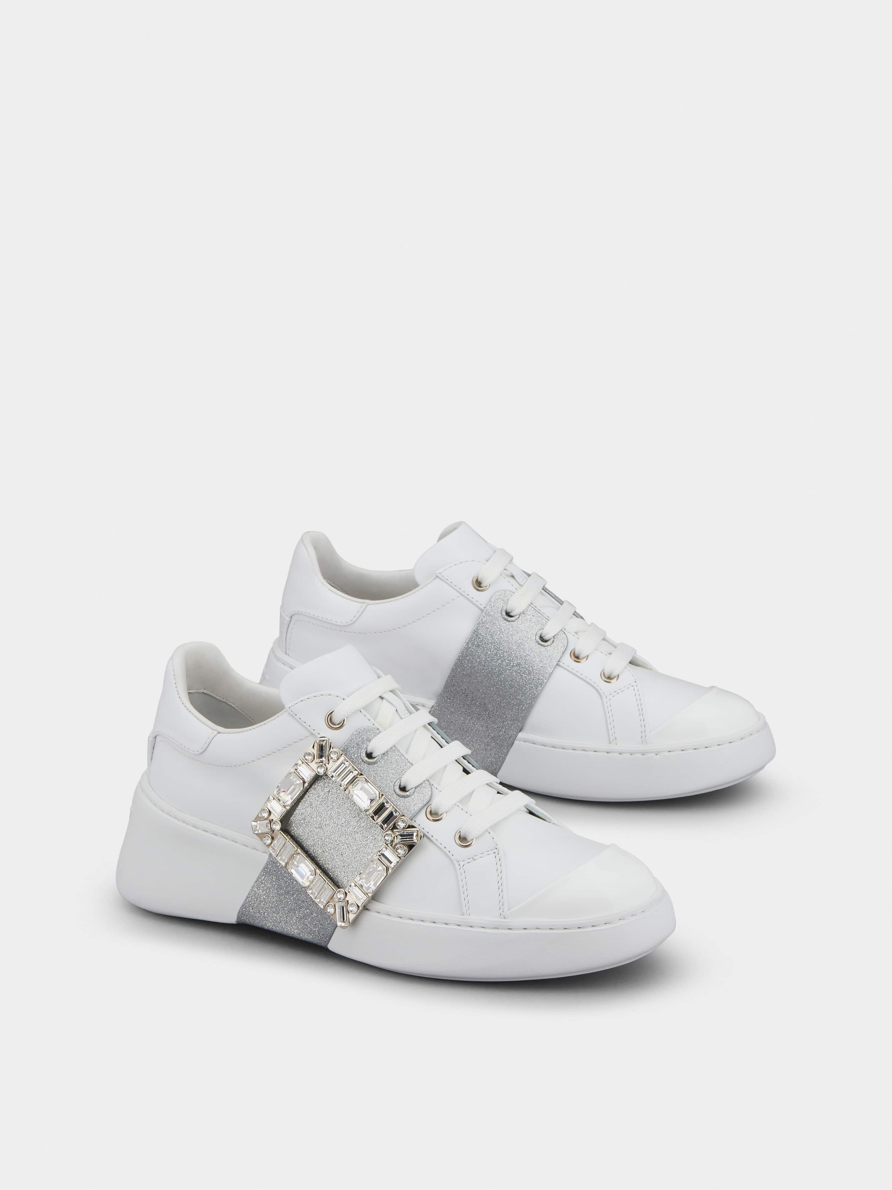 Viv' Skate Glitter Strass Buckle Sneakers in Soft Leather - 2
