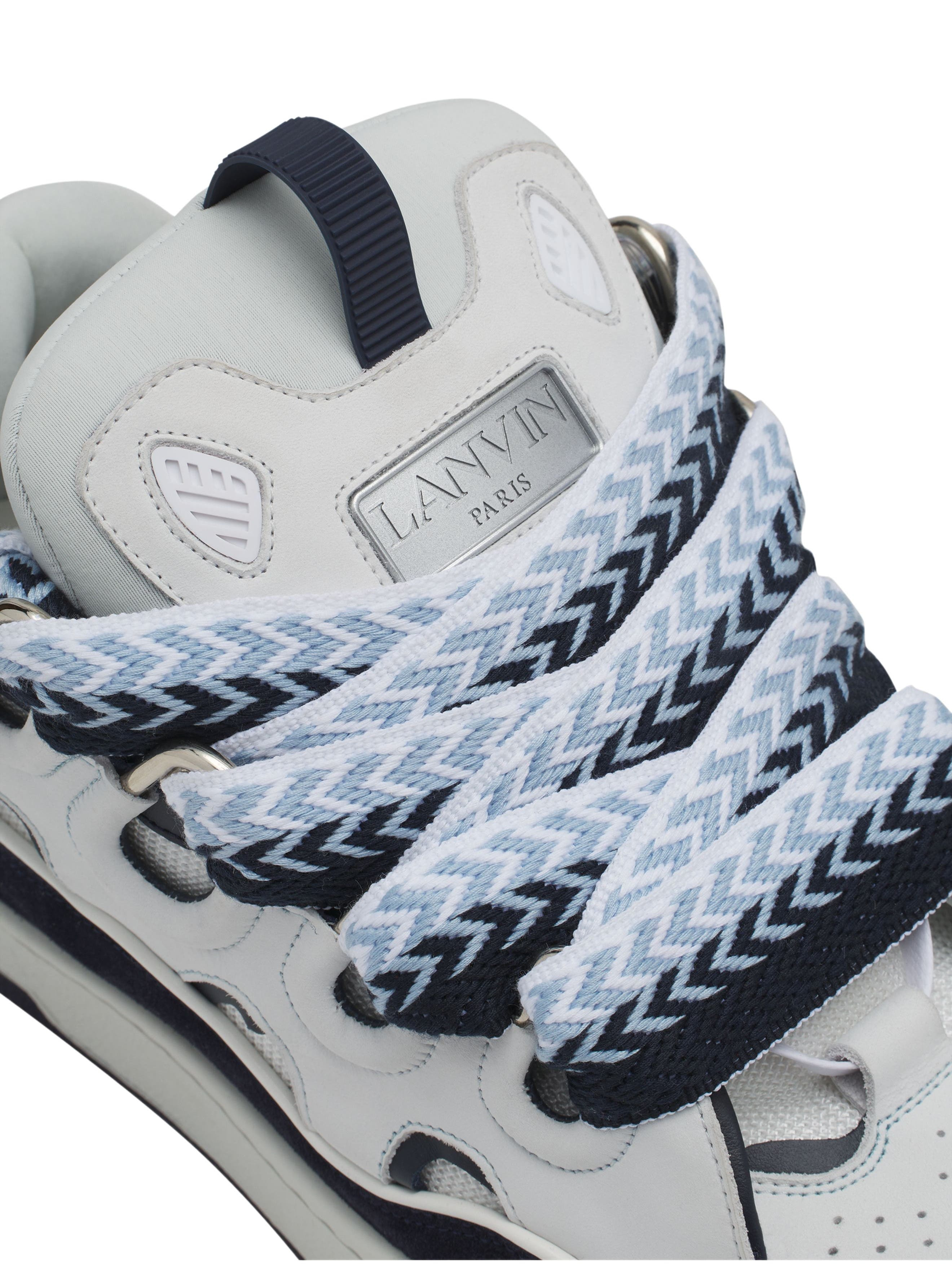 Lanvin Curb Leather Sneakers in White/navy Blue at Nordstrom - 5