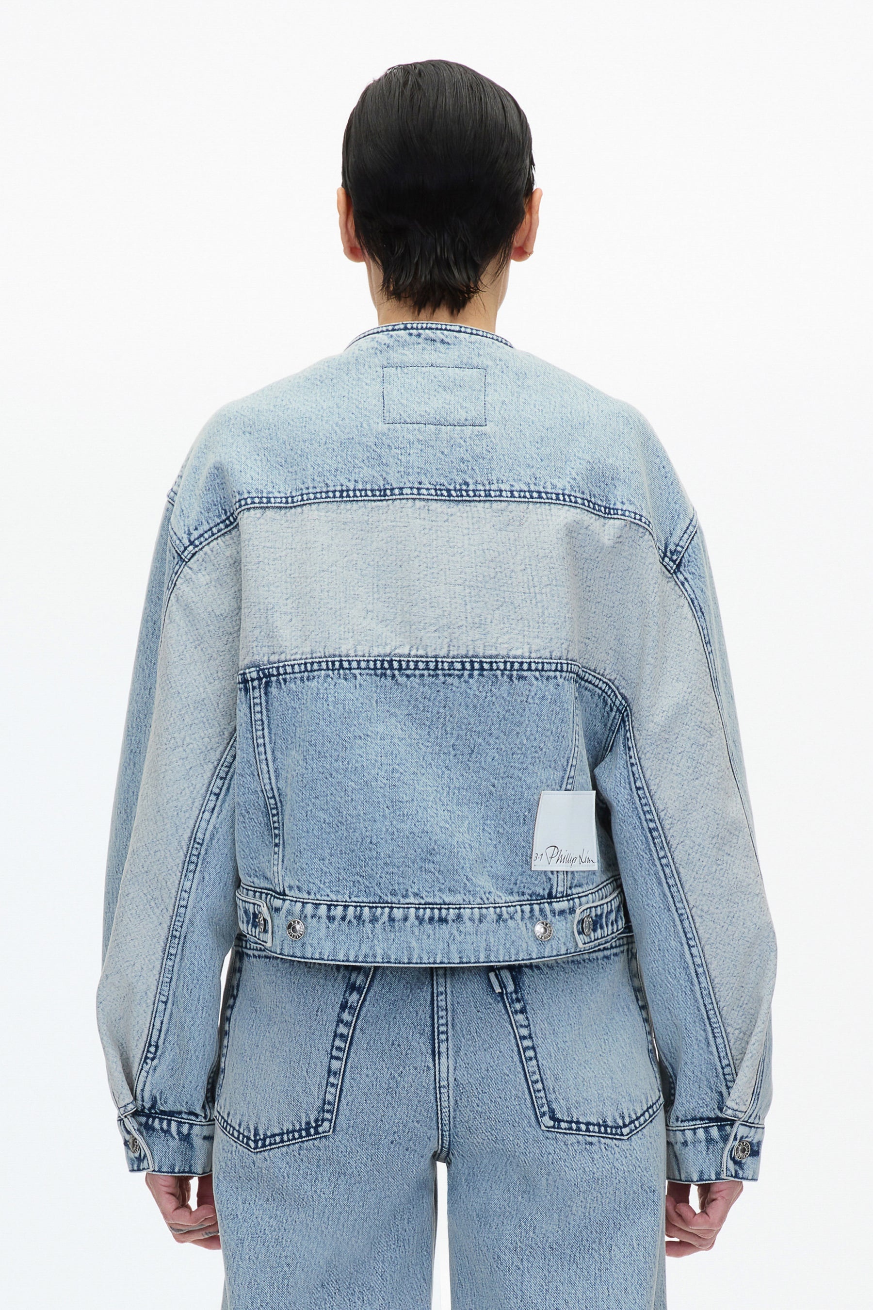 Crewneck Cropped Denim Jacket - 5