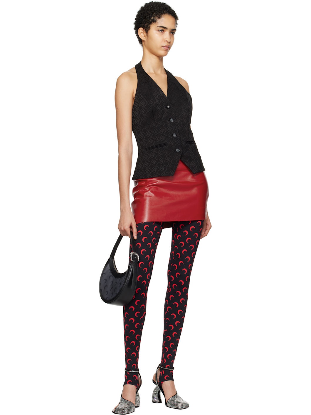 Black Moon Diamond Jacquard Tailoring Halterneck Vest - 4
