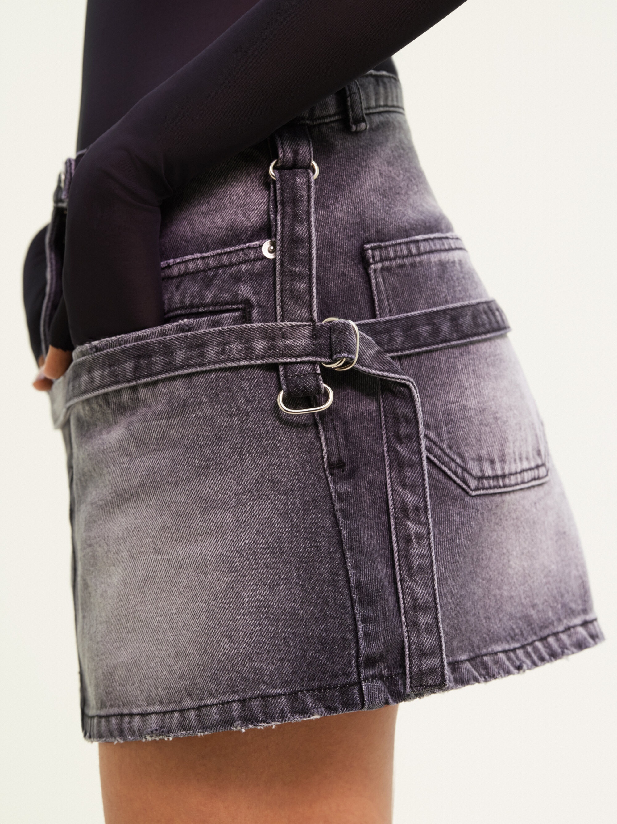 MINI SKIRT ONE STRAP STONE DENIM - 3