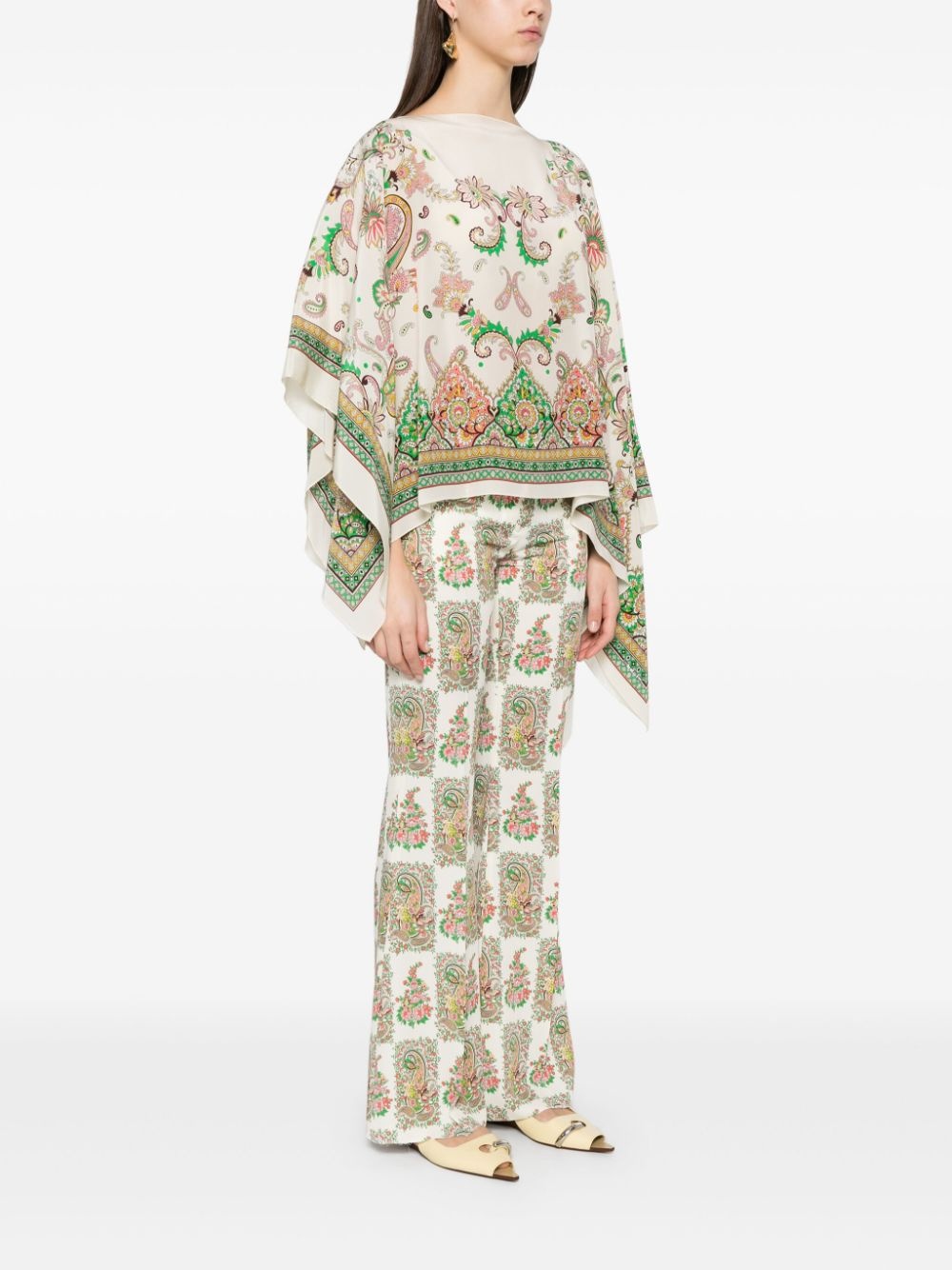 paisley-print silk poncho - 3