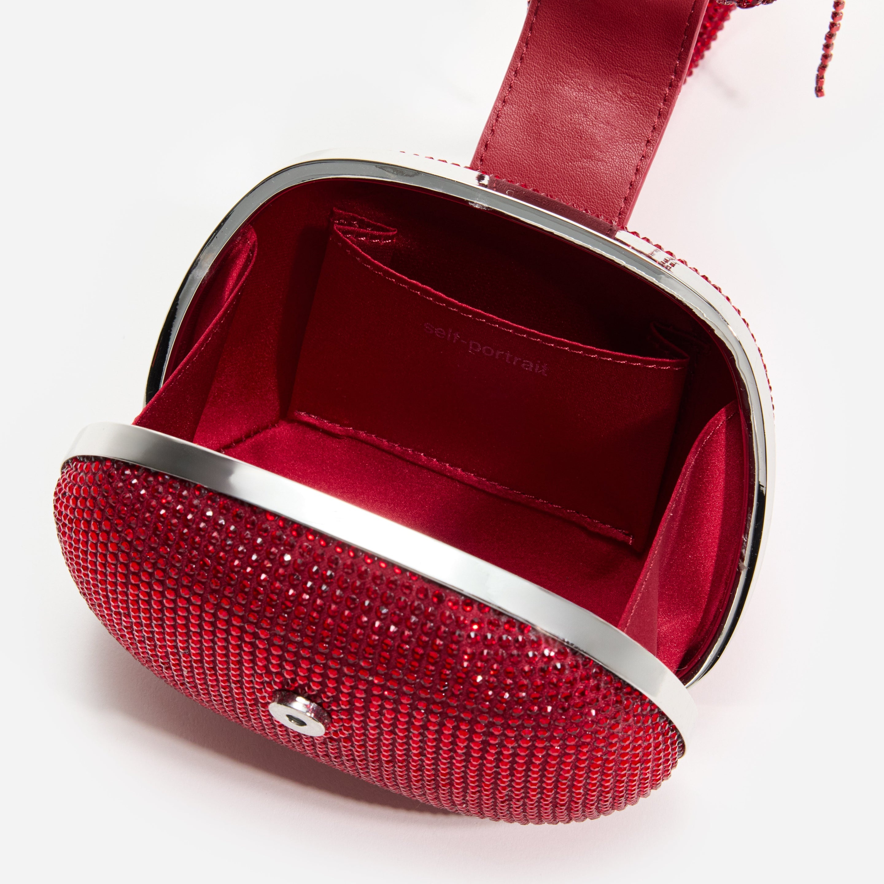 Burgundy Rhinestone Top Handle Clutch Bag - 4