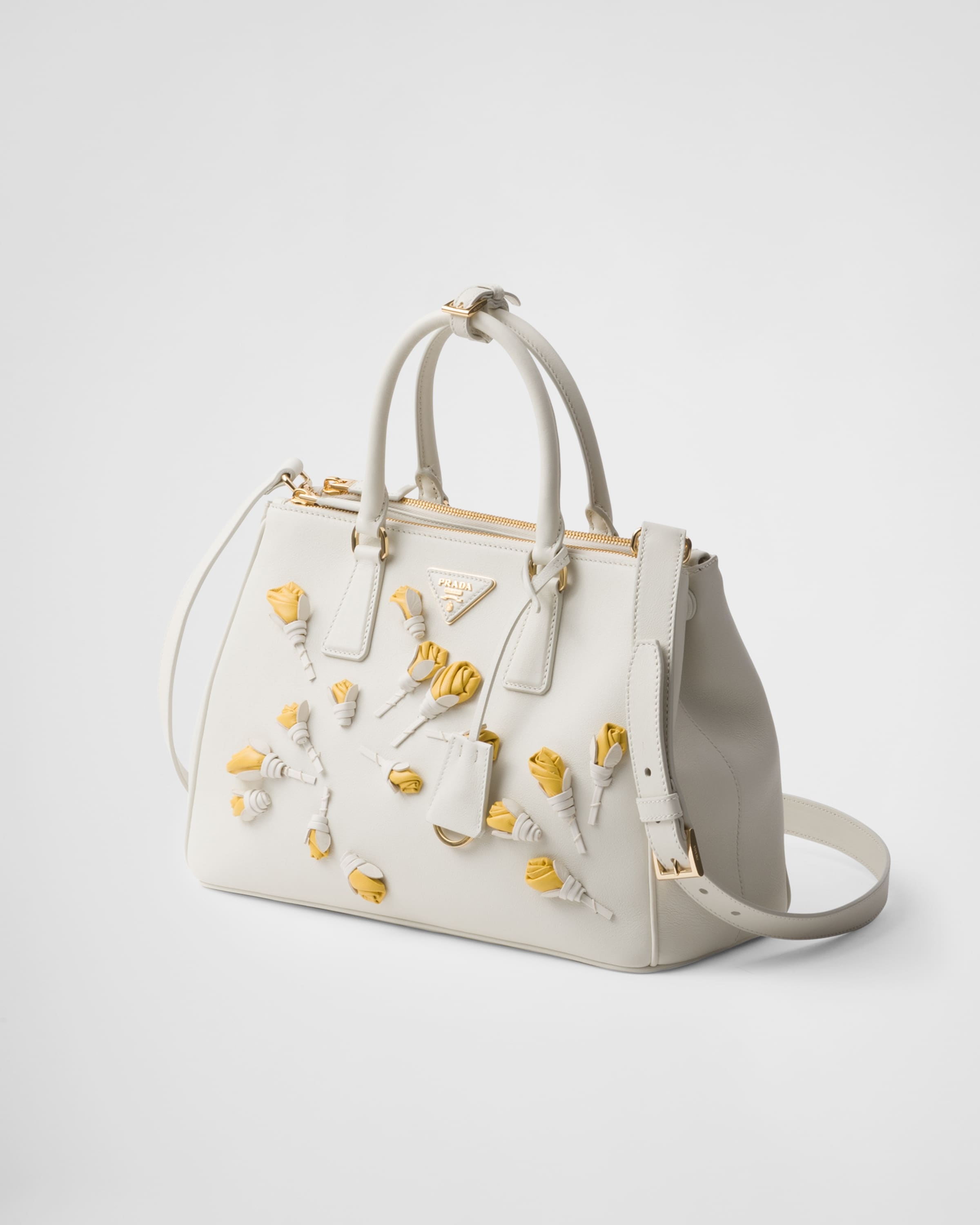 Large Prada Galleria leather bag with floral appliqués - 2