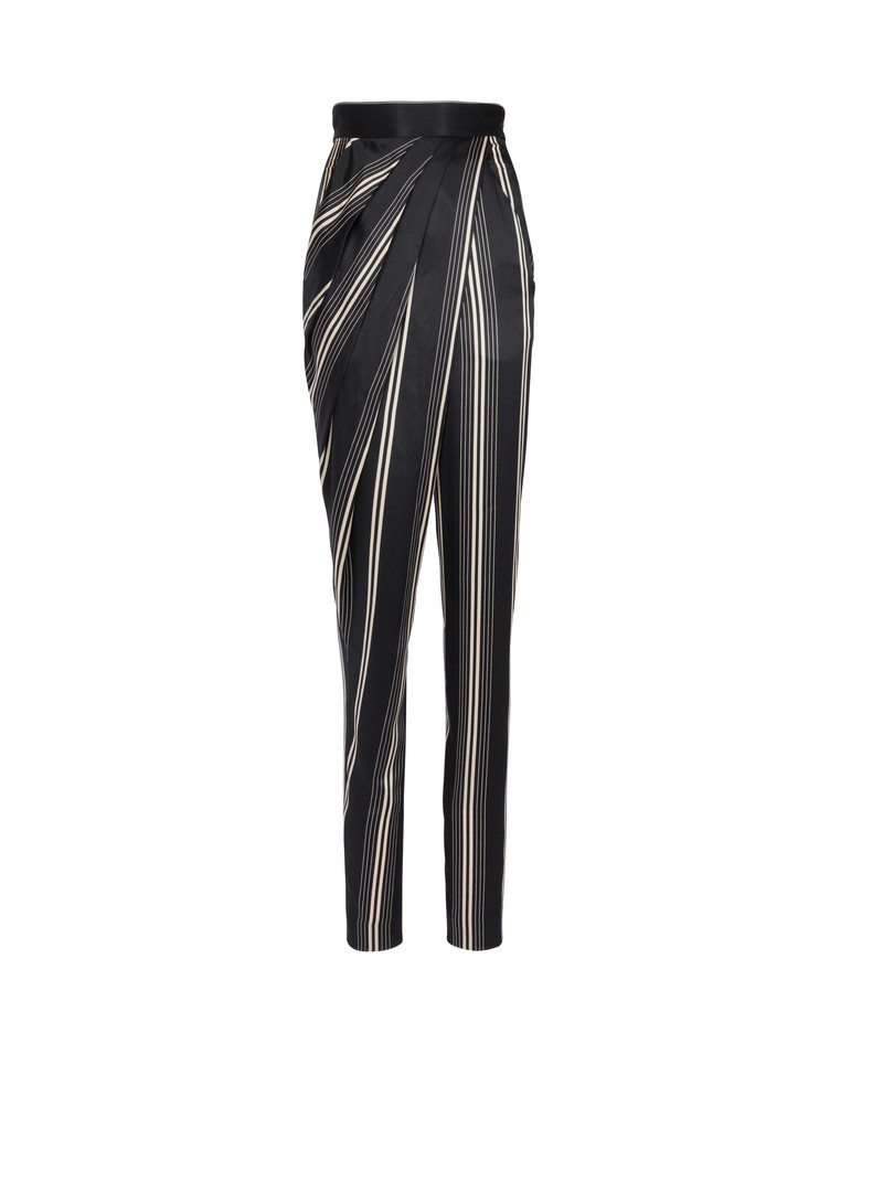 Asymmetric draped satin trousers 1