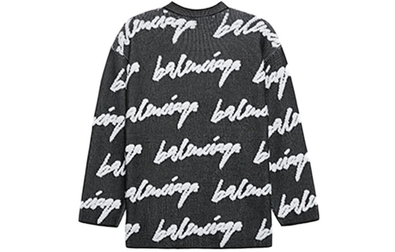 BALENCIAGA Crewneck in black and white 3D Scribble cotton knit outlook