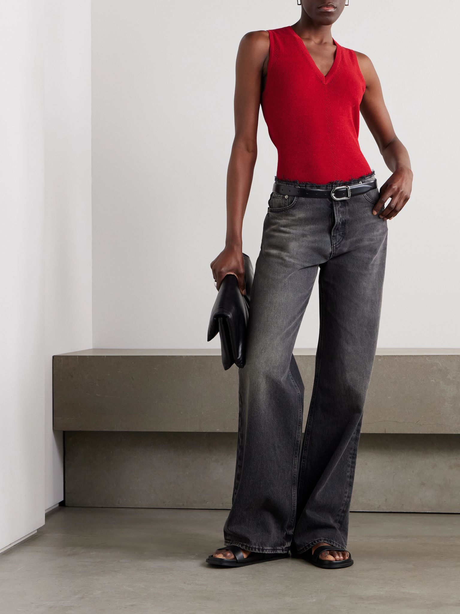 Heyde draped pointelle-trimmed linen-blend tank Red - 2