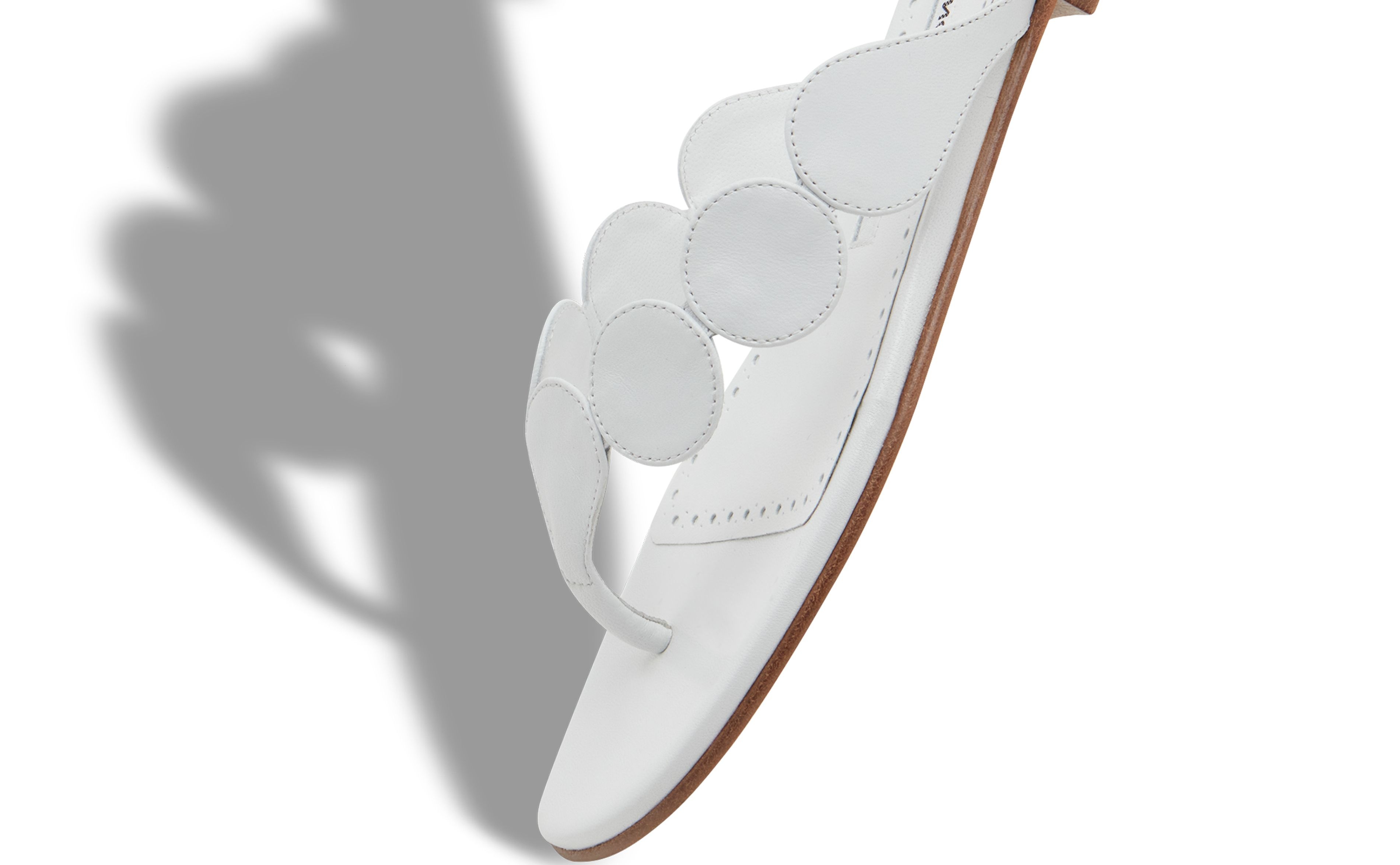 White Nappa Leather Circular Flat Sandals - 4