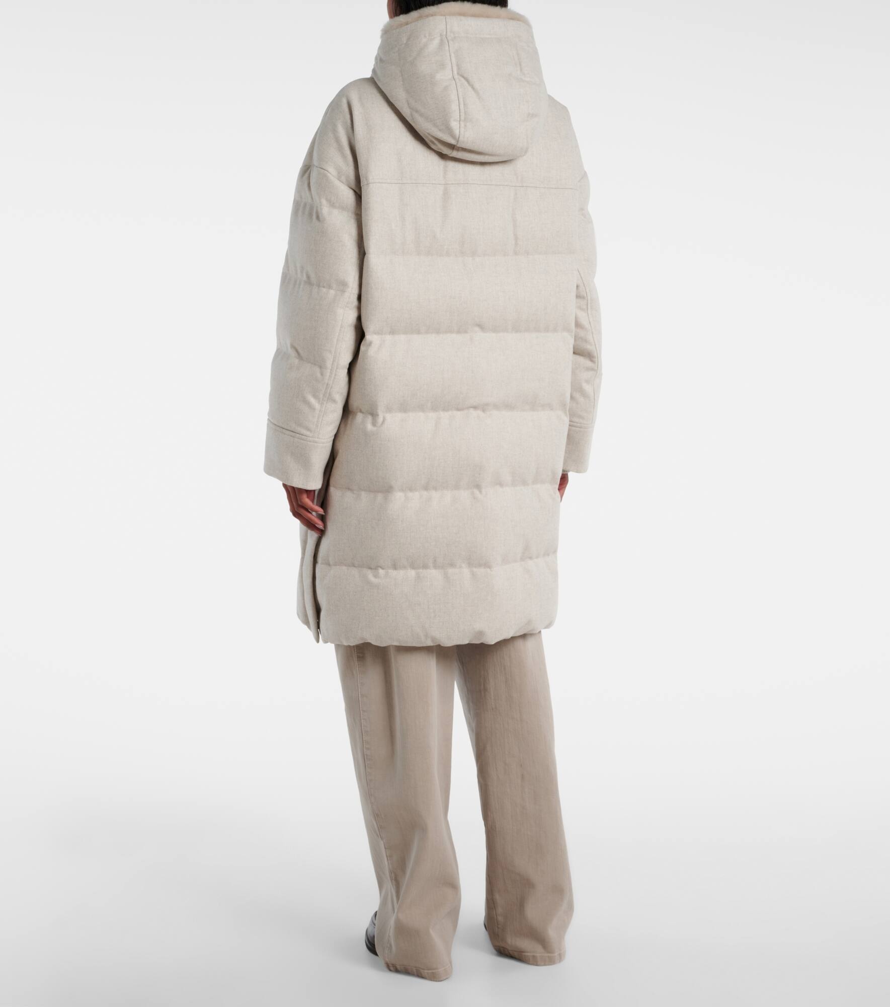 Leather-trimmed wool down coat - 3