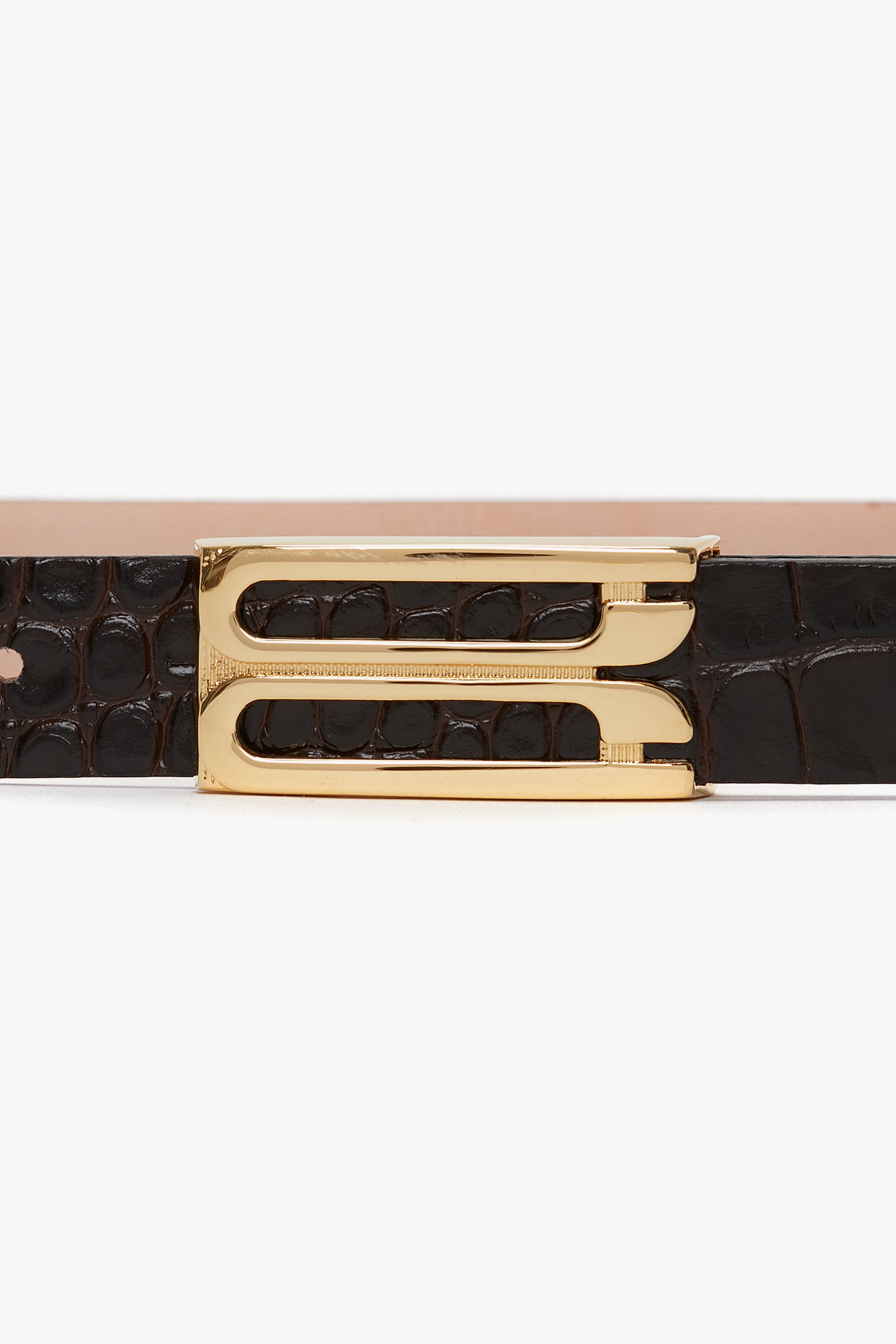 Frame Belt In Espresso Croc Embossed Calf Leather - 4