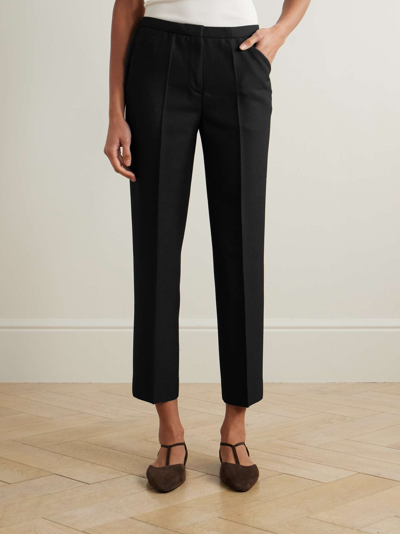 Cropped pleated grain de poudre straight-leg pants Black - 3