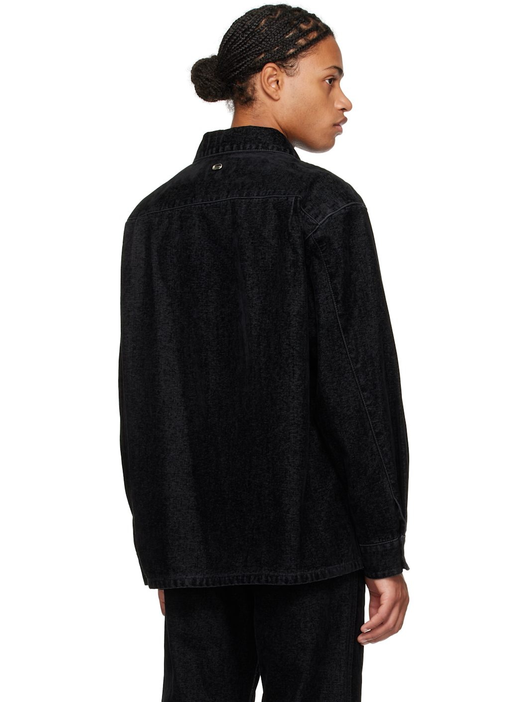 Black Flocked Denim Shirt - 3