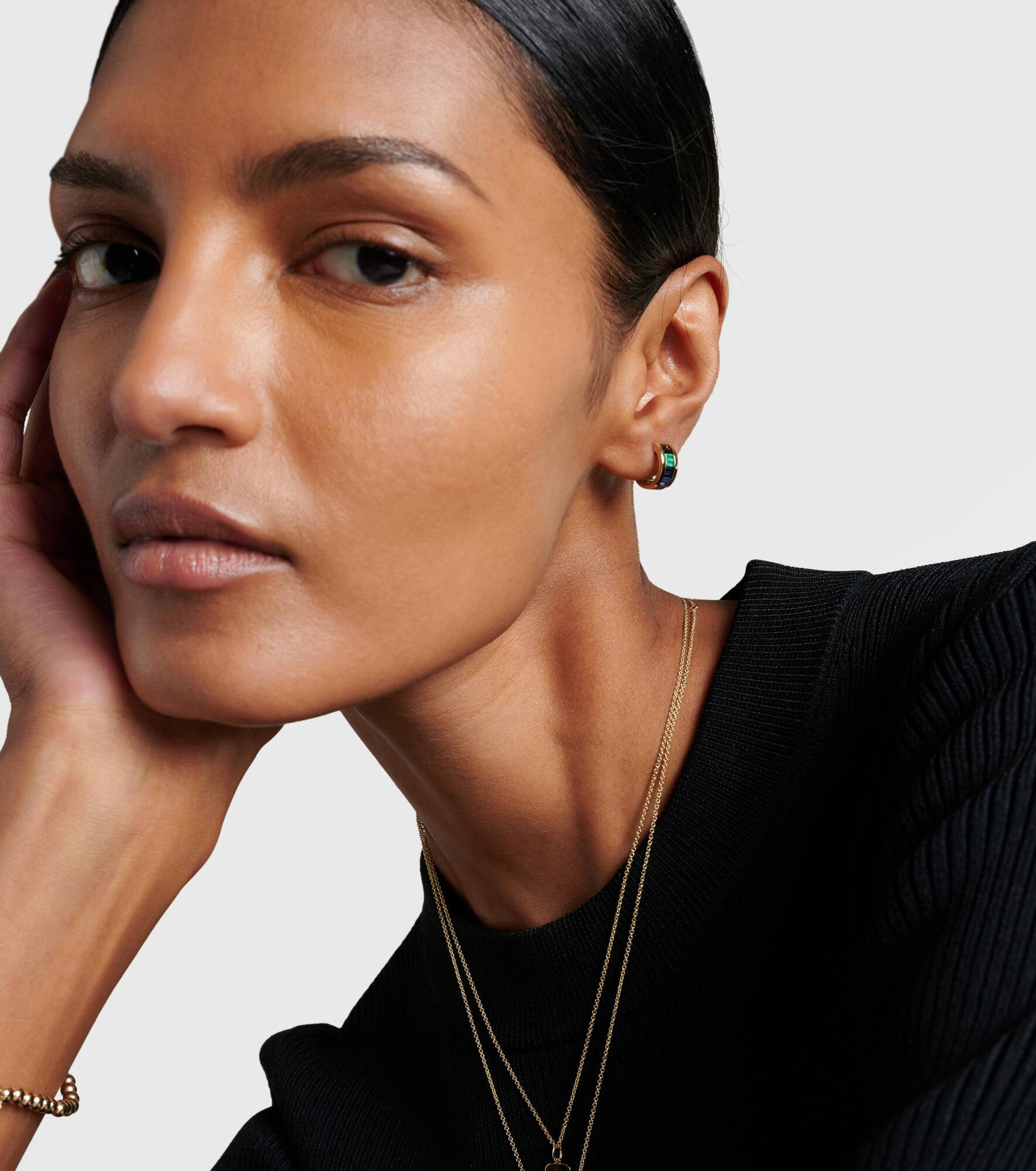 14kt gold hoop earrings with gemstones - 2