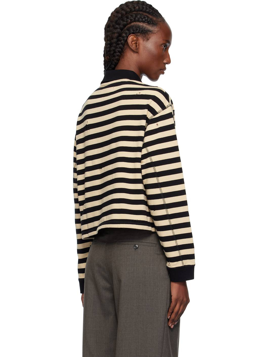 Black & Beige Cropped Fractured Polo - 3