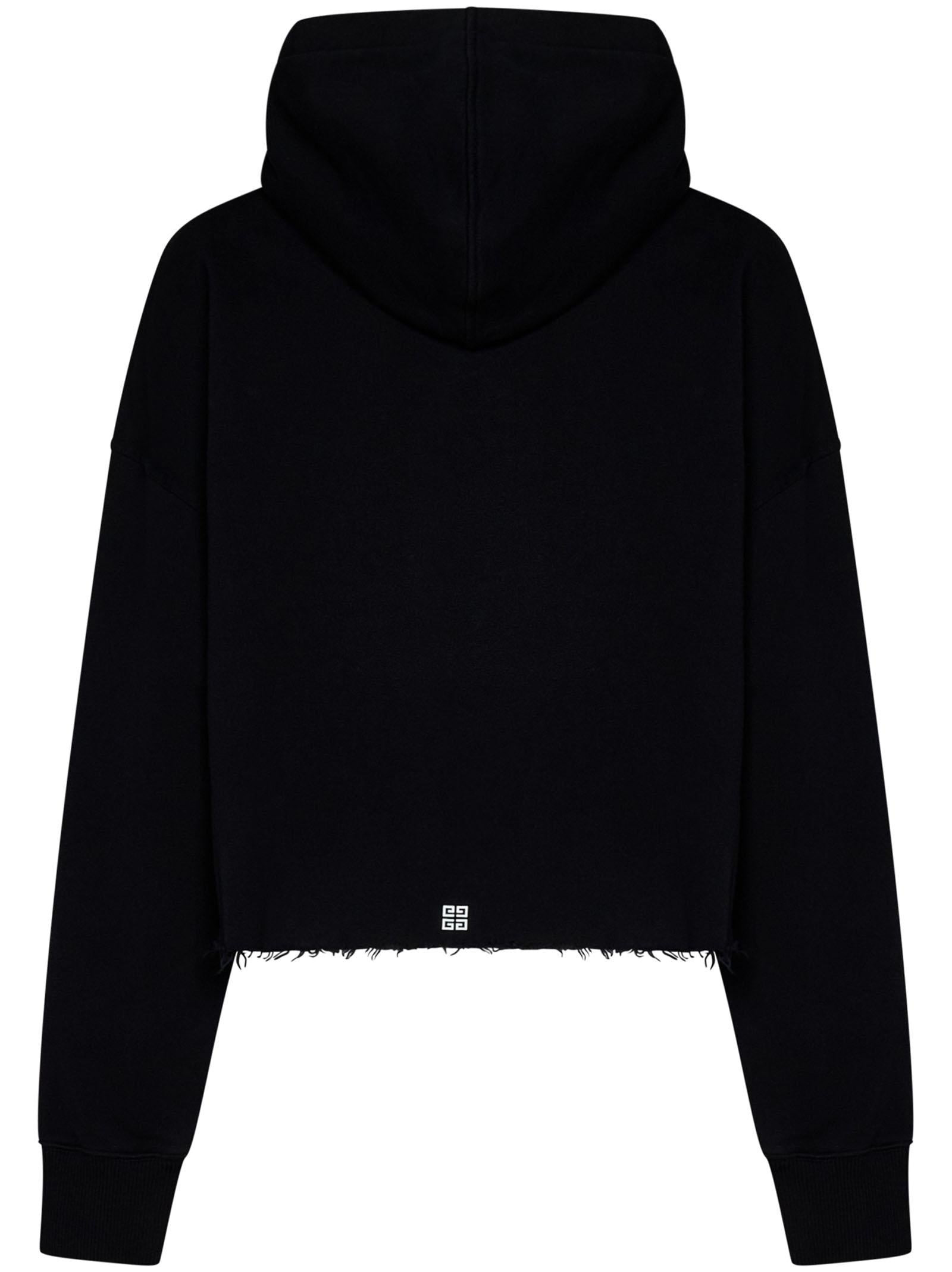 Black brushed cotton cropped oversize hoodie with Archetype signature at chest. - 4