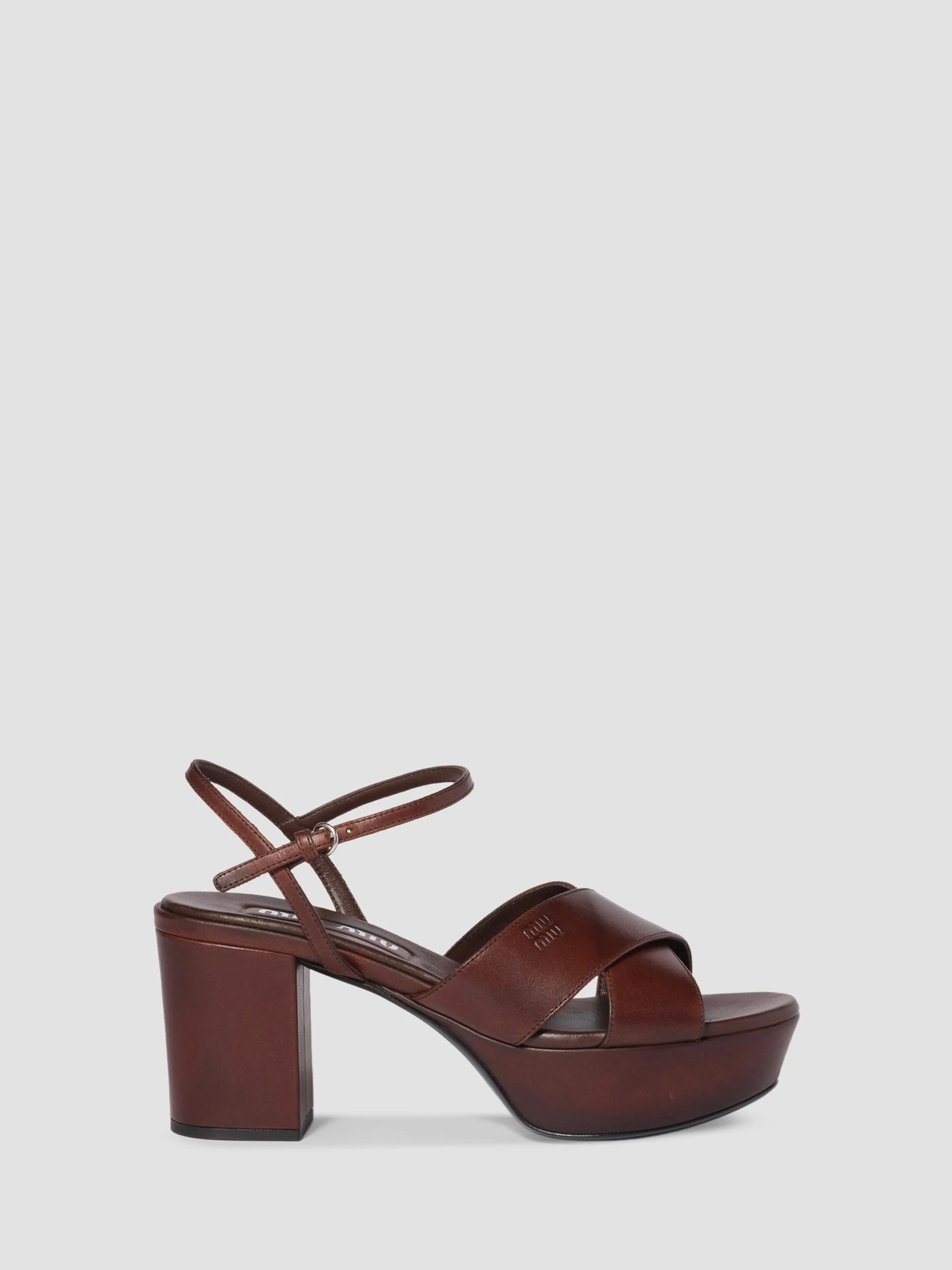 Women's Leather Platform Sandals - Brown - 1