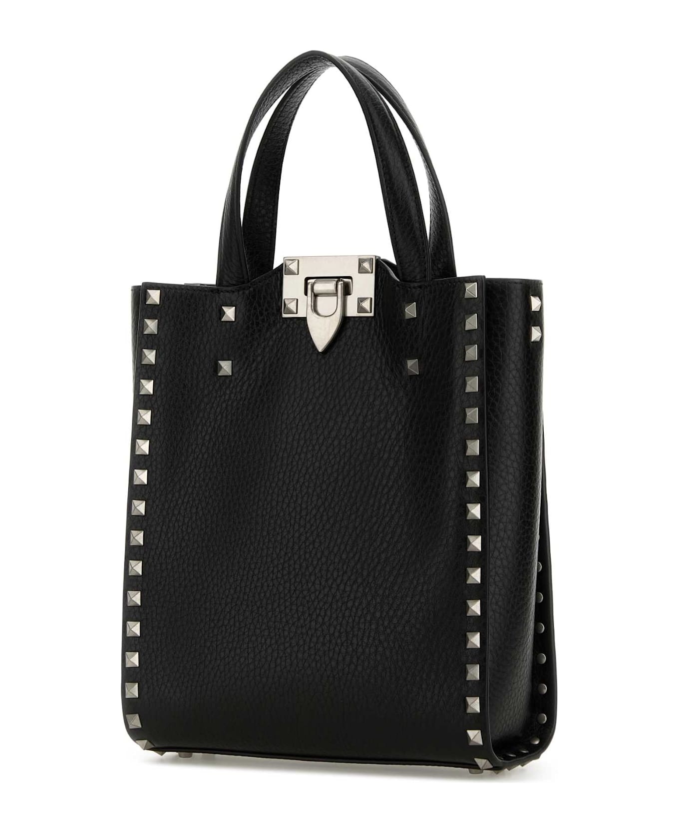 Black Leather Rockstud Handbag - 2