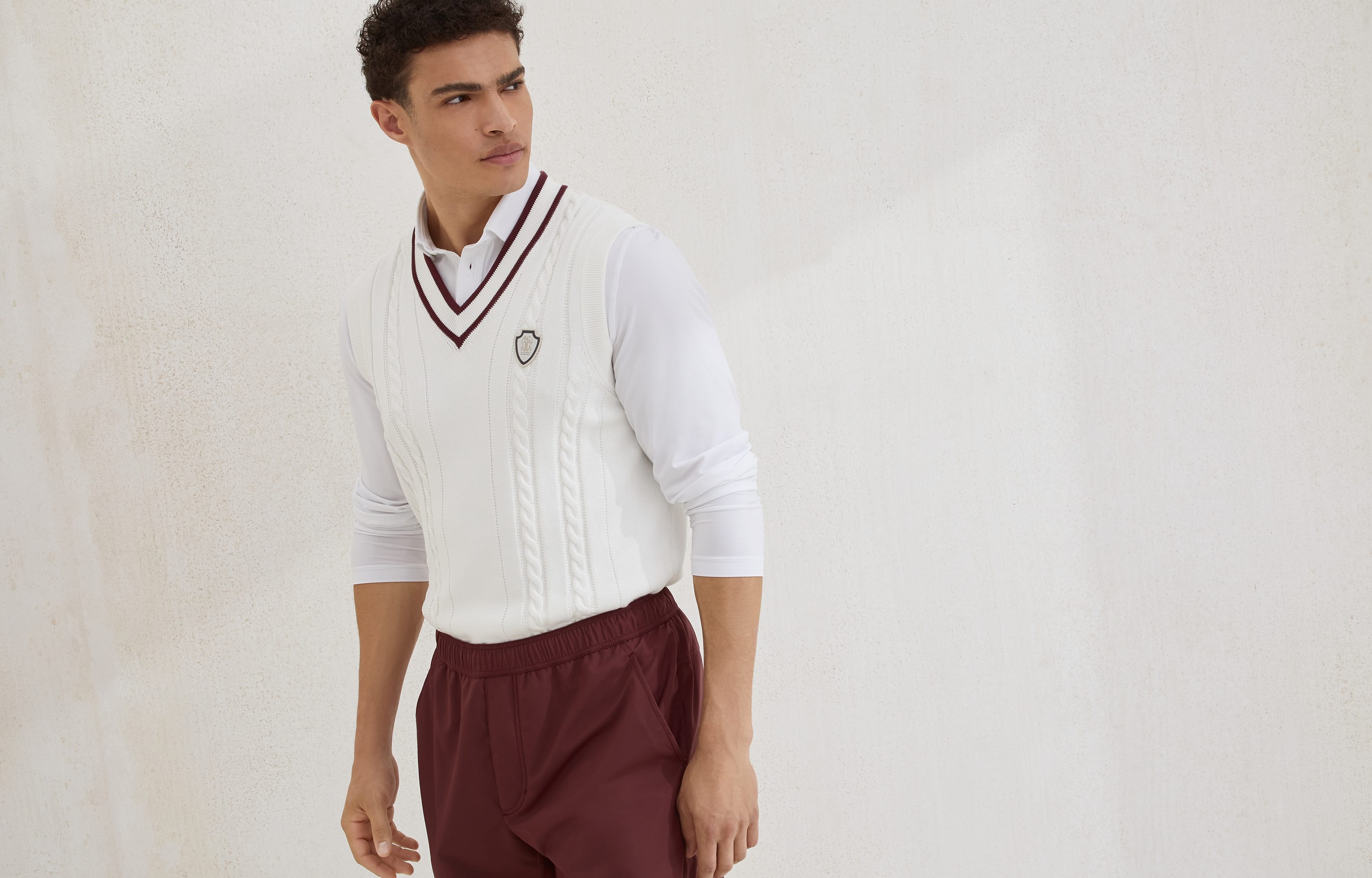 Cotton cable knit sweater vest with logo - 6