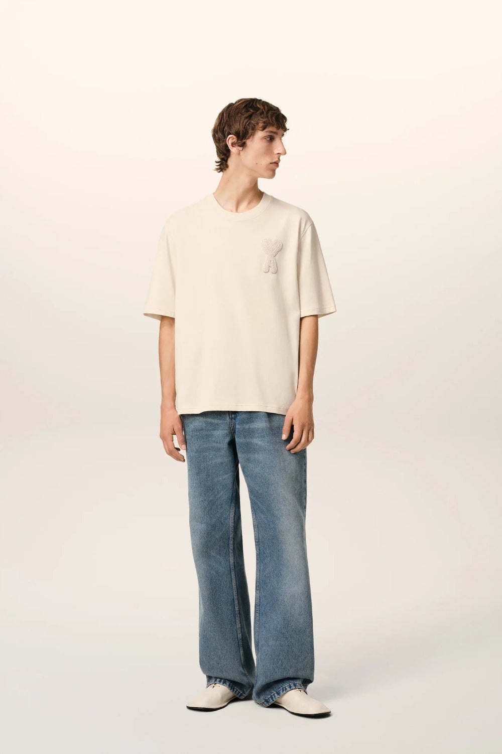 Beige Cotton Ami de Coeur Patch T-Shirt - 2
