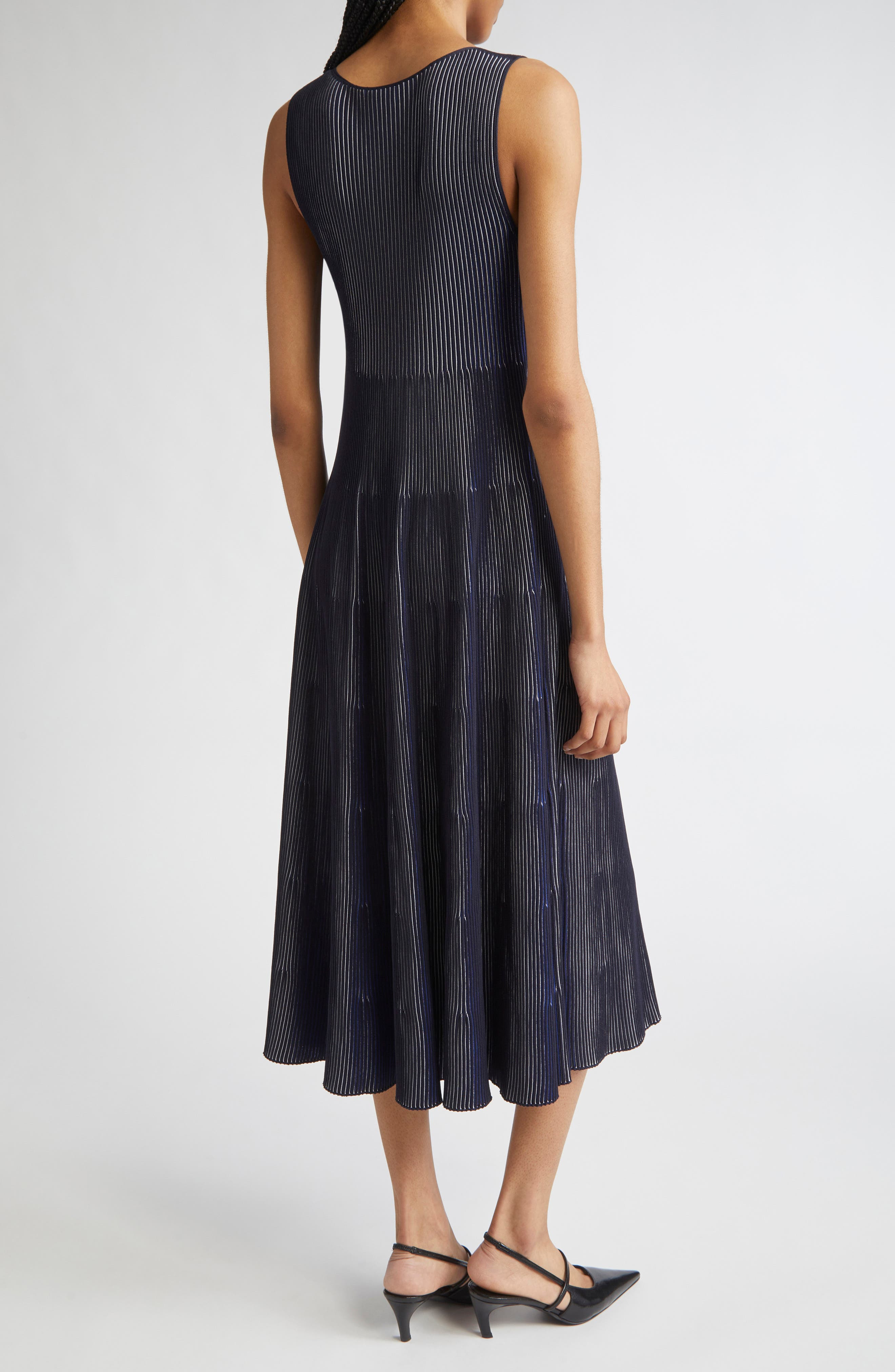 Emporio Armani Stripe Sleeveless Knit Midi Dress in Solid Black at Nordstrom - 3